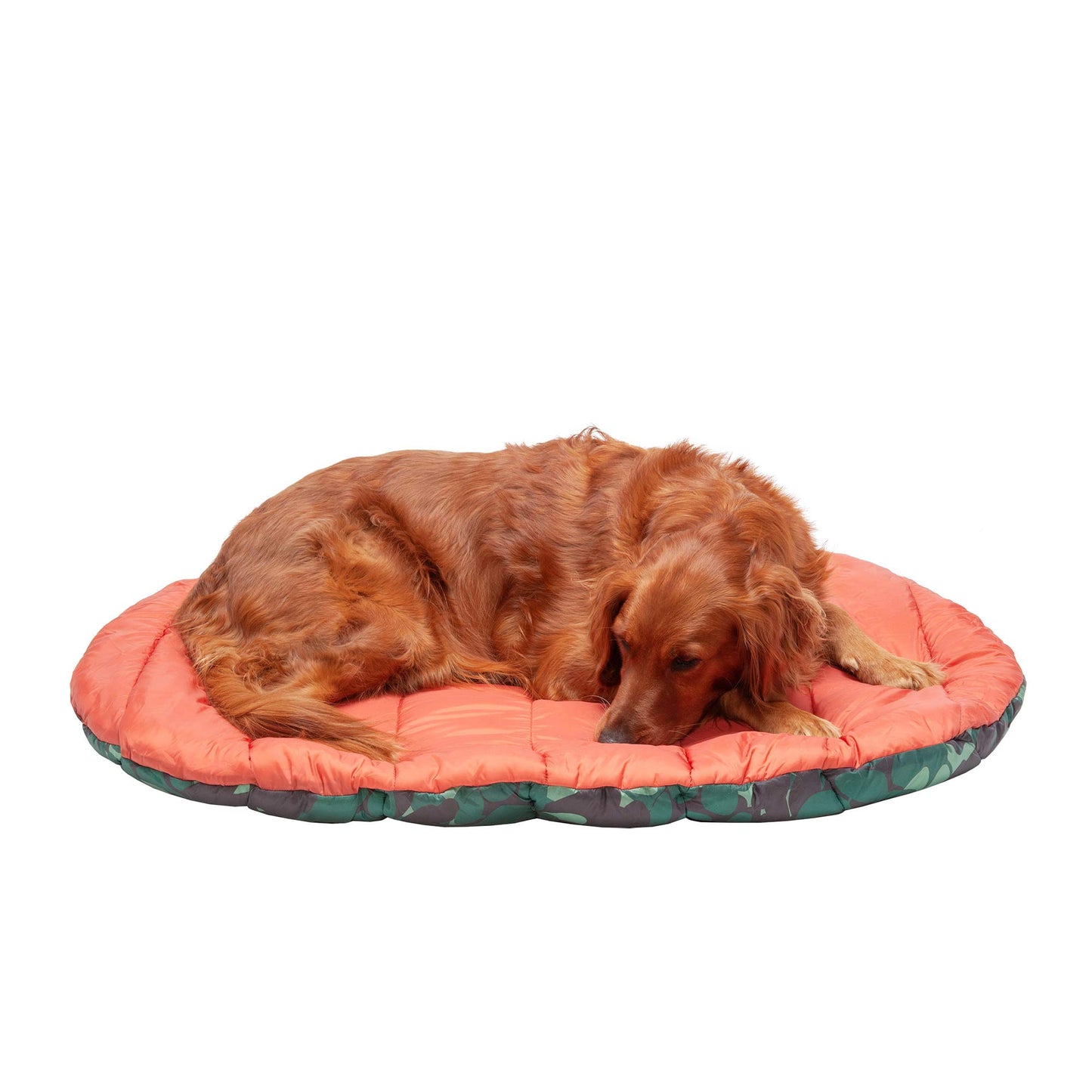 Furhaven Large Dog Bed Trail Pup Travel Pillow Mat w/Stuff Sack, Washable - Paprika/Camo-Paw, Large