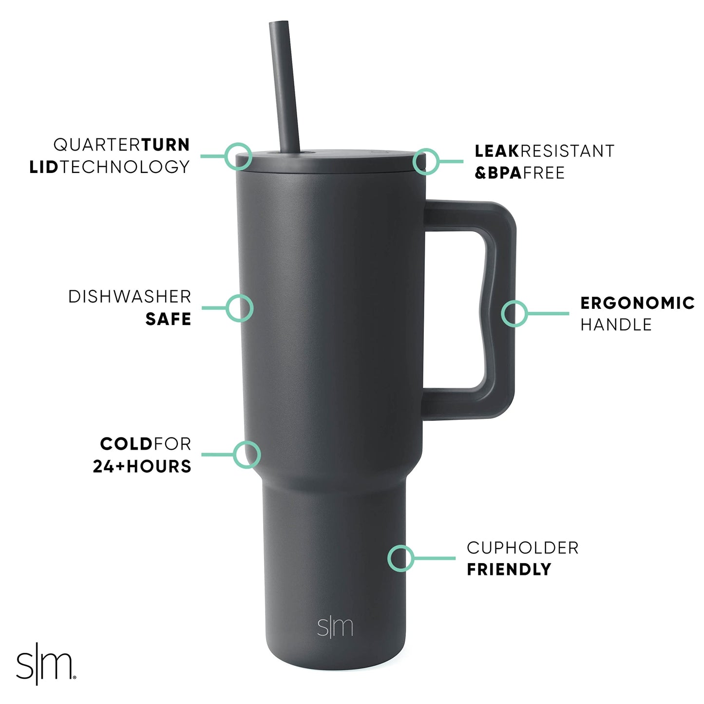 Vaso Térmico Simple Modern Graphite 40 oz con Asa y Pajita
