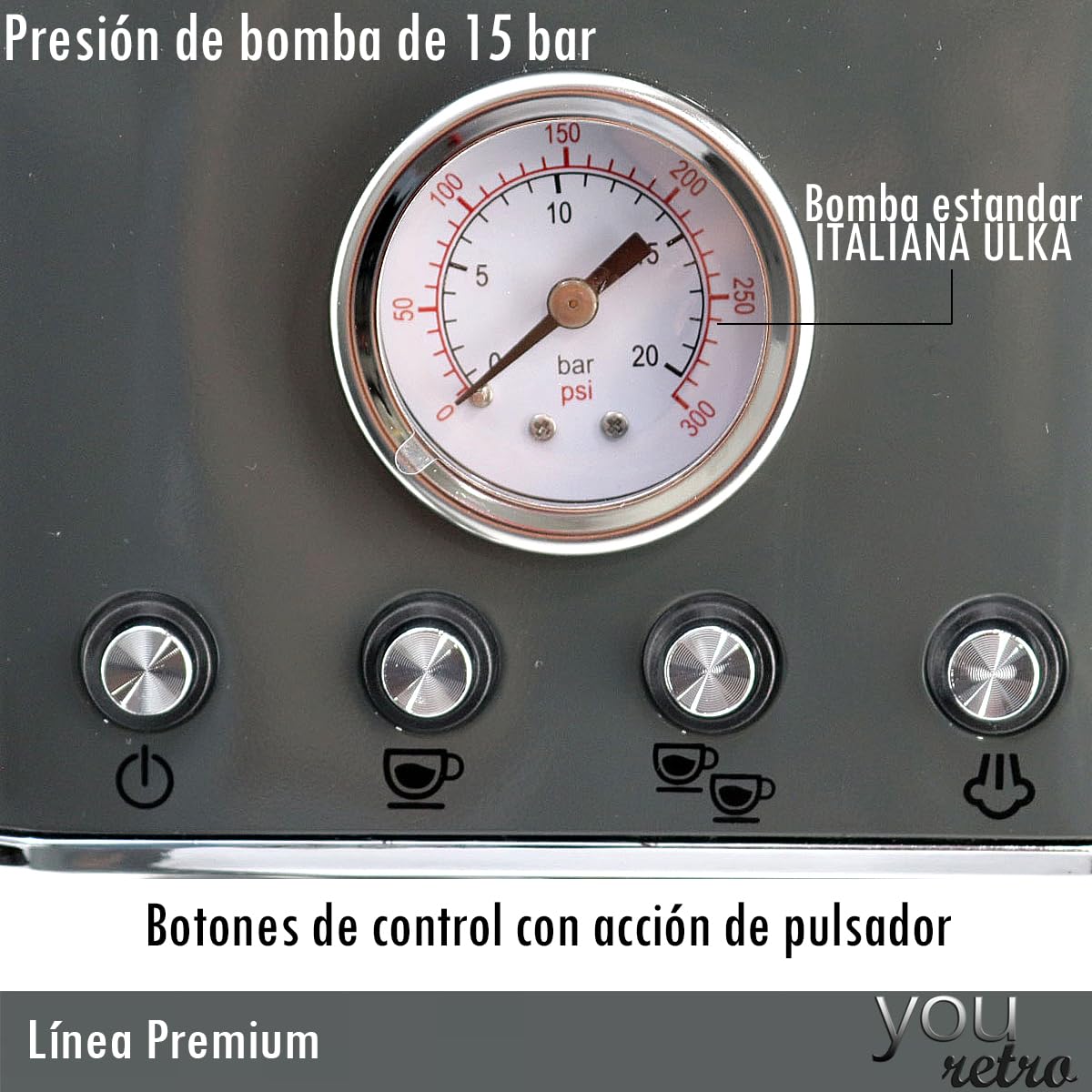 Maquina Cafetera de Espresso y Capuchino 20 Bares, Cafe Molido con Espumador de Leche para Espresso Cappuccino Mocha y Latte Barista en casa 1350w YOU
