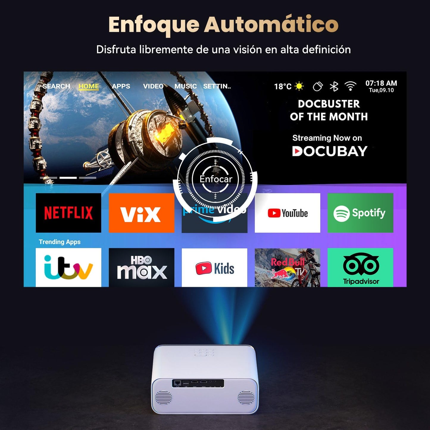 VUEKIME 【Enfoque Automático/1000ANSI】 Proyector 4K Pro Portátil, Android 12.0, Silencioso, 300 Pulgadas, 40000 Lúmenes, Soporte 4K, 2.4/5GHz WiFi 6, Bluetooth 5.2, Compatible con iOS/Android/PC/PS5