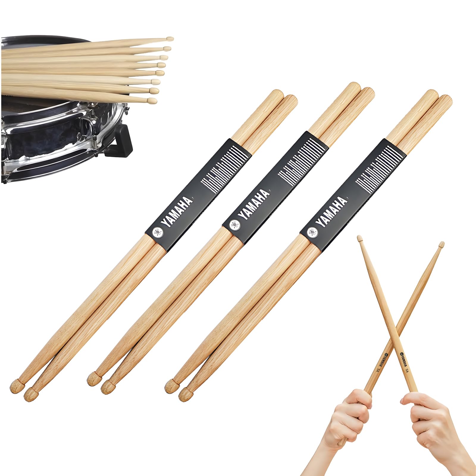 YDGAKN Baquetas para Tambor 3 Pares, Baquetas 5A Profesionales, Baquetas para Bateria 5A Profesionales Madera de Maple, Juego de baquetas para baterías acústicas o electrónicas antideslizante