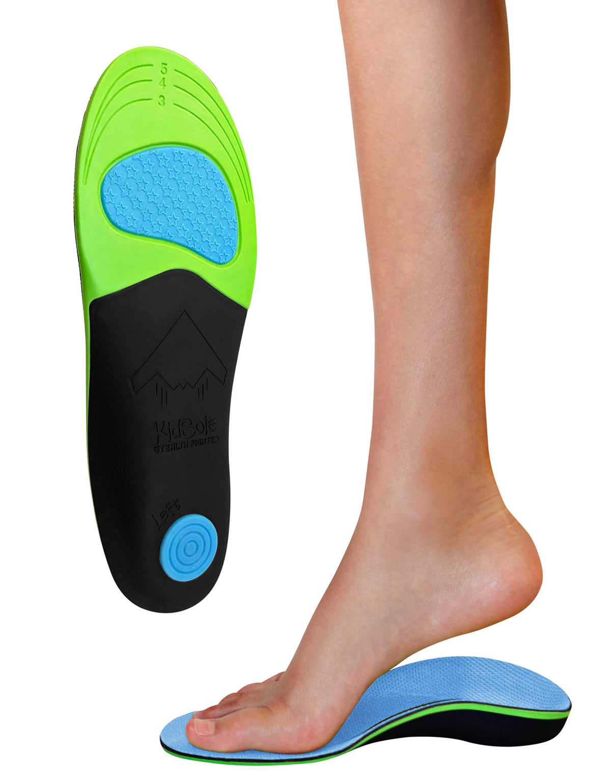 Plantilla de Soporte KidSole Stealth Fighter Negro con Arco Alto y Espuma Viscoelástica para Niños