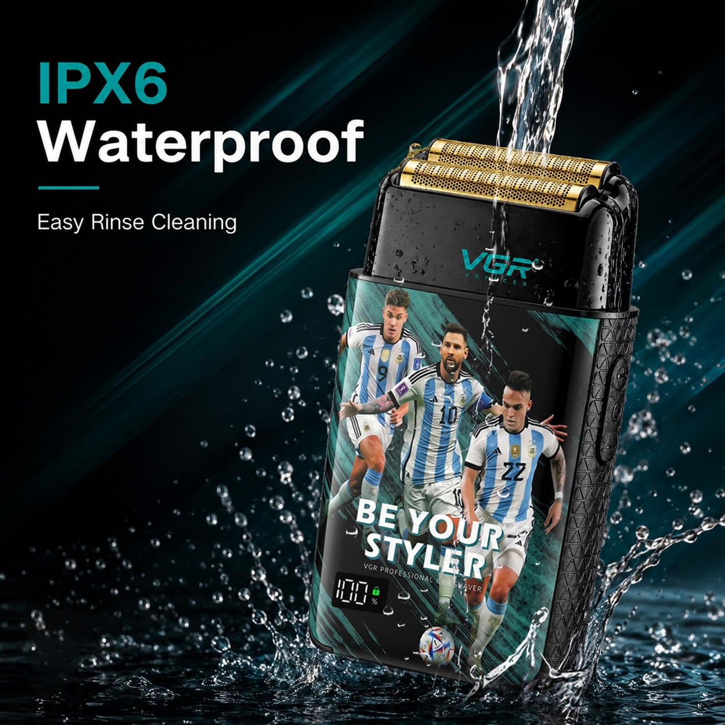 VGR 309 - Afeitadora eléctrica de lámina para hombre, profesional recargable de 3 velocidades con doble lámina de flexión independiente, IPX6 - Afeitadora inalámbrica impermeable para barba, cabeza