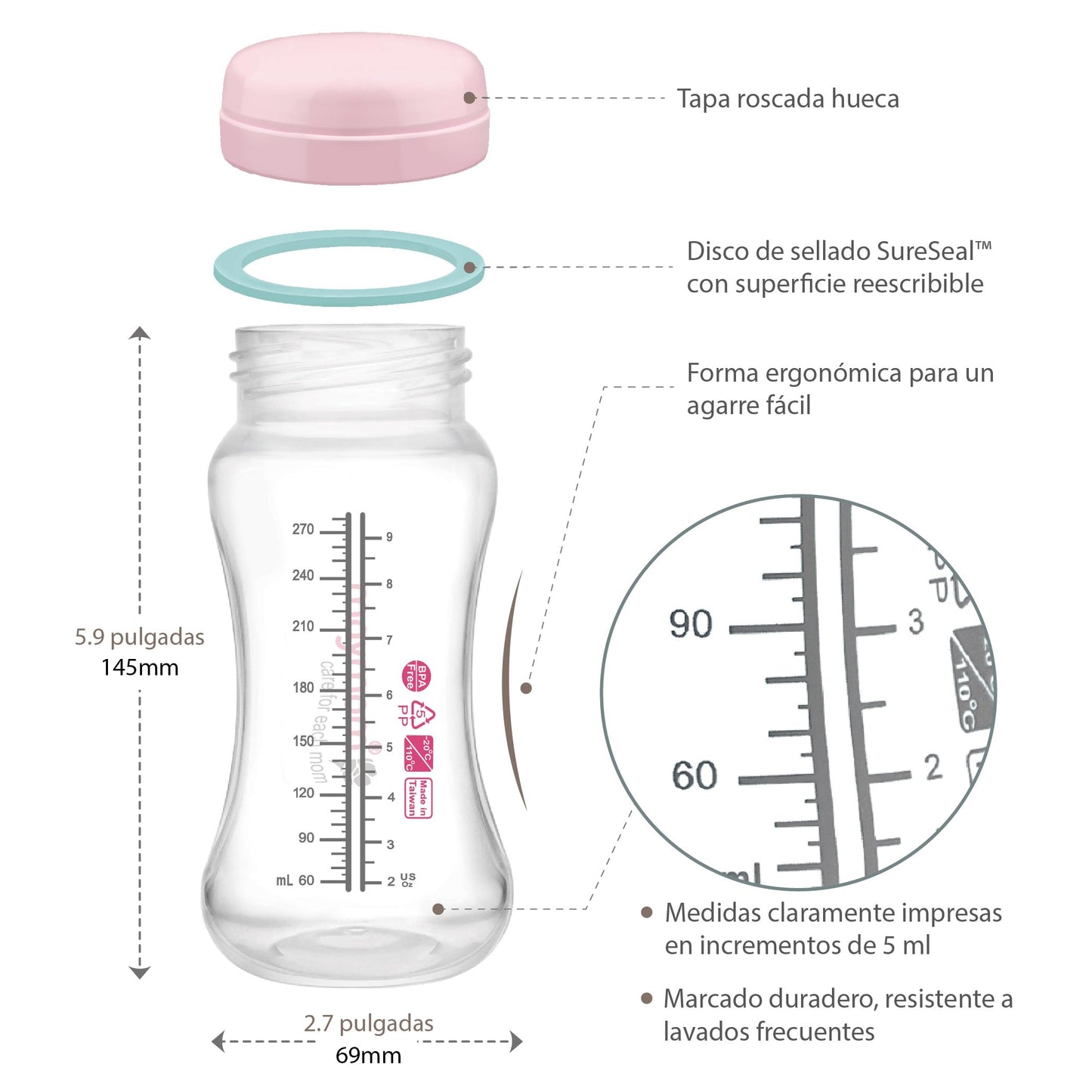 BOTELLAS DE RECOLECCIÓN DE CUELLO ANCHO COMPATIBLES CON EXTRACTORES AVENT, SPECTRA S2, SPECTRA S1, SPECTRA 9PLUS. Incluye 4 botellas de recolección o almacenamiento de leche materna de 9 oz / 280 mL. Para extractores manuales Avent y extractores eléctrico
