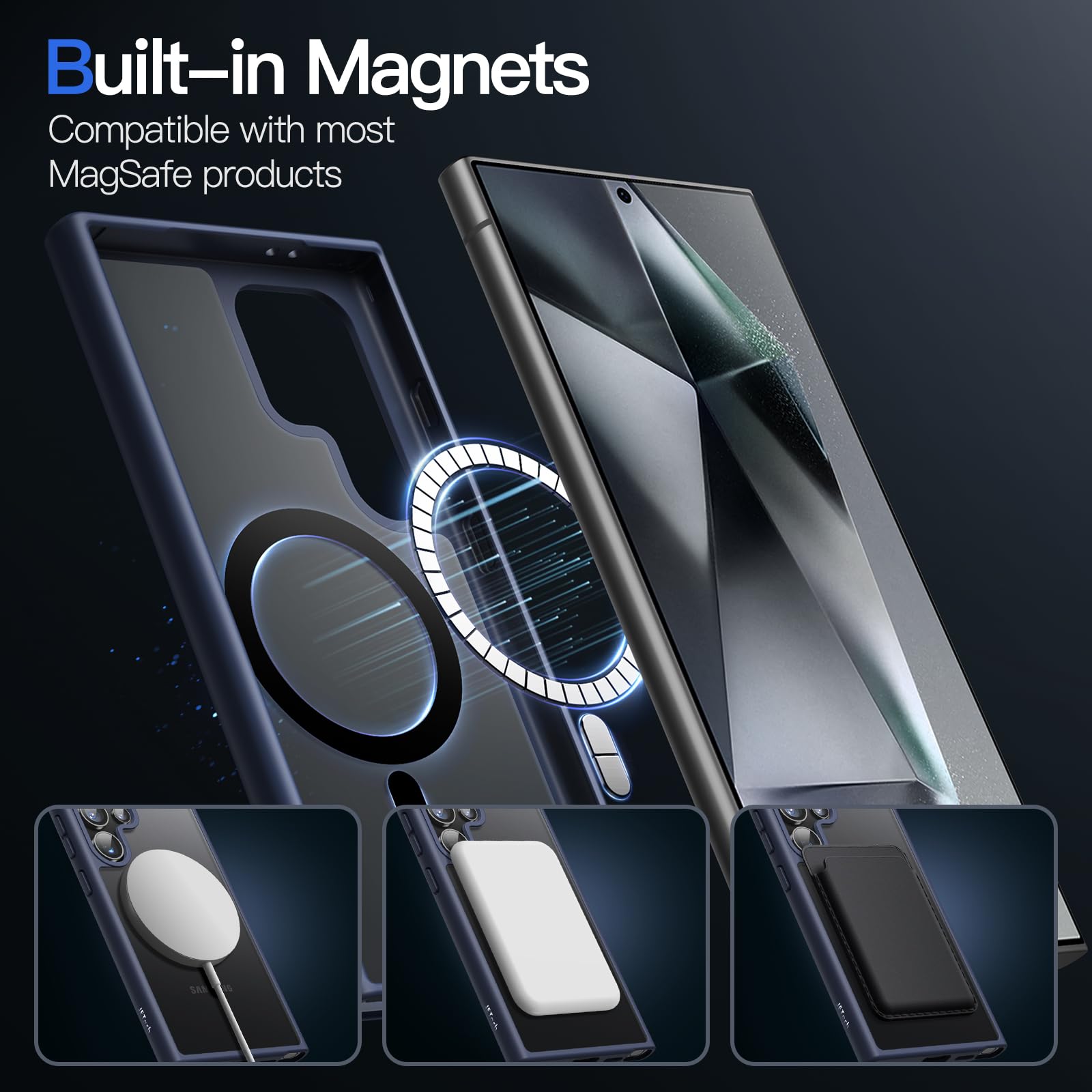 JETech Funda Magnética para Samsung Galaxy S24 Ultra 5G, Compatible con MagSafe, Carcasa Antigolpes Translúcida Mate Respaldo (Azul Oscuro)