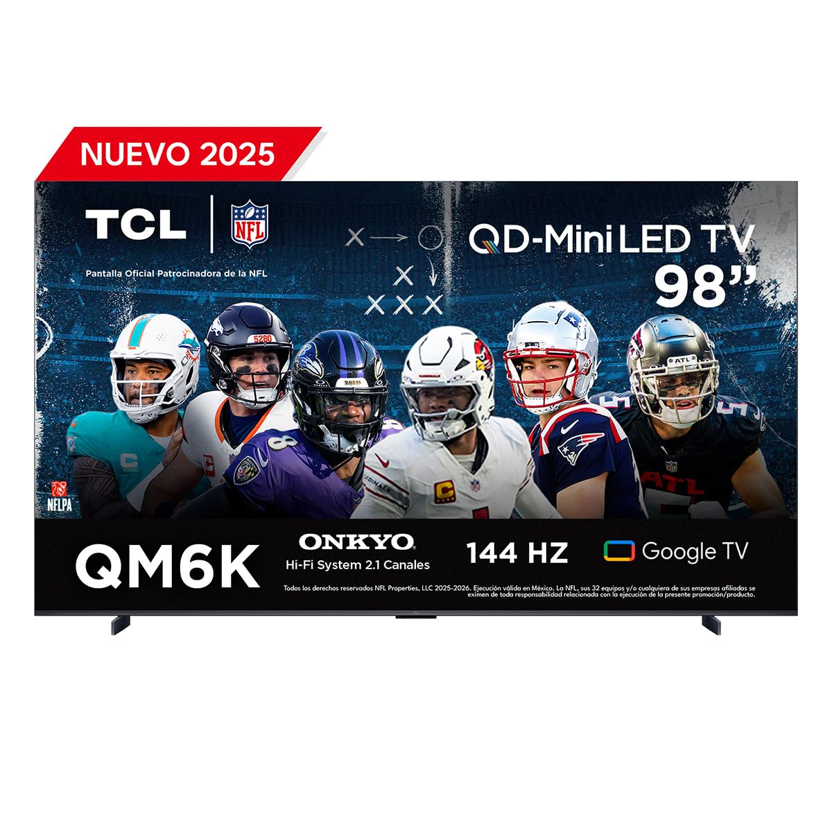 TCL Smart TV Pantalla 98" 98QM6K Google TV QLED - MiniLED 4K Google Assistant | Hands Free Voice Control | Alexa | VisionHDR10+| AiPQ™ | Micro Dimming | NITS1500 | Panel 288 Hz | Dolby Atmos Virtual X
