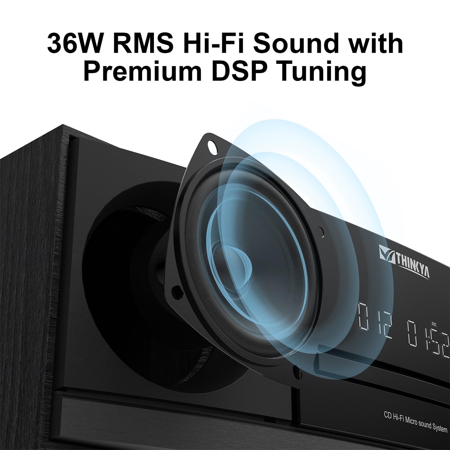 Reproductor de CD Bluetooth Sistema estéreo para el hogar, 36 W RMS, radio FM, control remoto