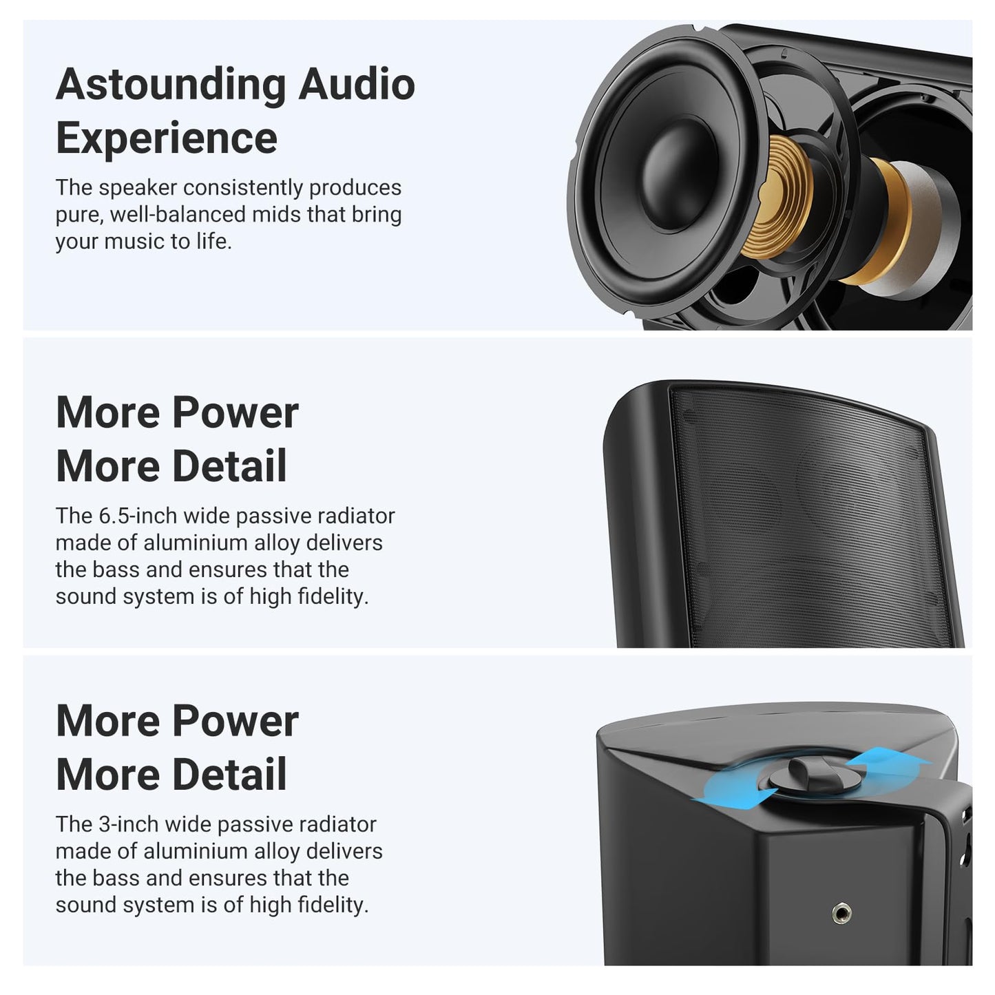 STUDIOFINIX Altavoces de Pared de 6,5 Pulgadas, Sistema de Altavoces pasivos para Exteriores de 400W/par, Material ABS Resistente para el Patio, el Garaje y la Piscina (Negro)