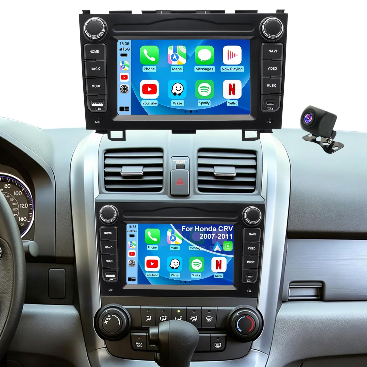Radio de coche Android 5G WiFi para Honda CRV 2007 2008 2009 2010 2011, unidad principal de visualización táctil de 7 pulgadas con cámara inalámbrica Apple Carplay Android Auto GPS de navegación FM