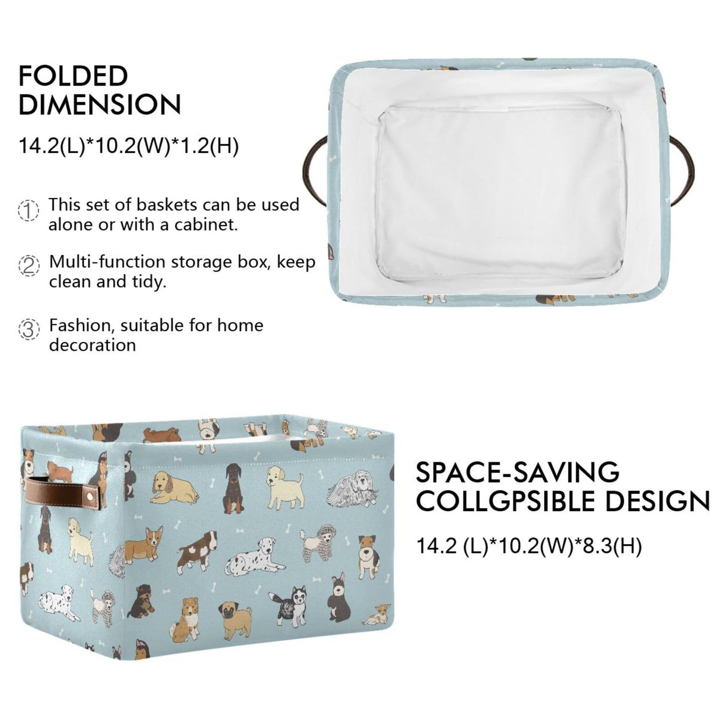 XUWU - Cesta de almacenamiento para perros y cachorros, cesta plegable con asa para guardería, recámara, baño