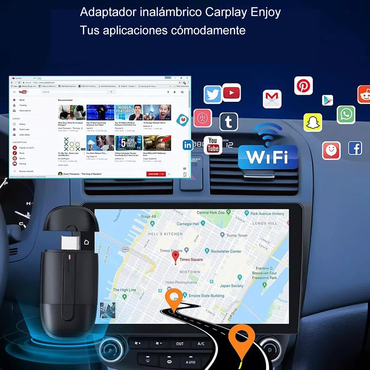 Adaptador Inalámbrico ZOKNGB 2 En 1 para CarPlay/Android Auto Conecta Fácilmente en Automóviles