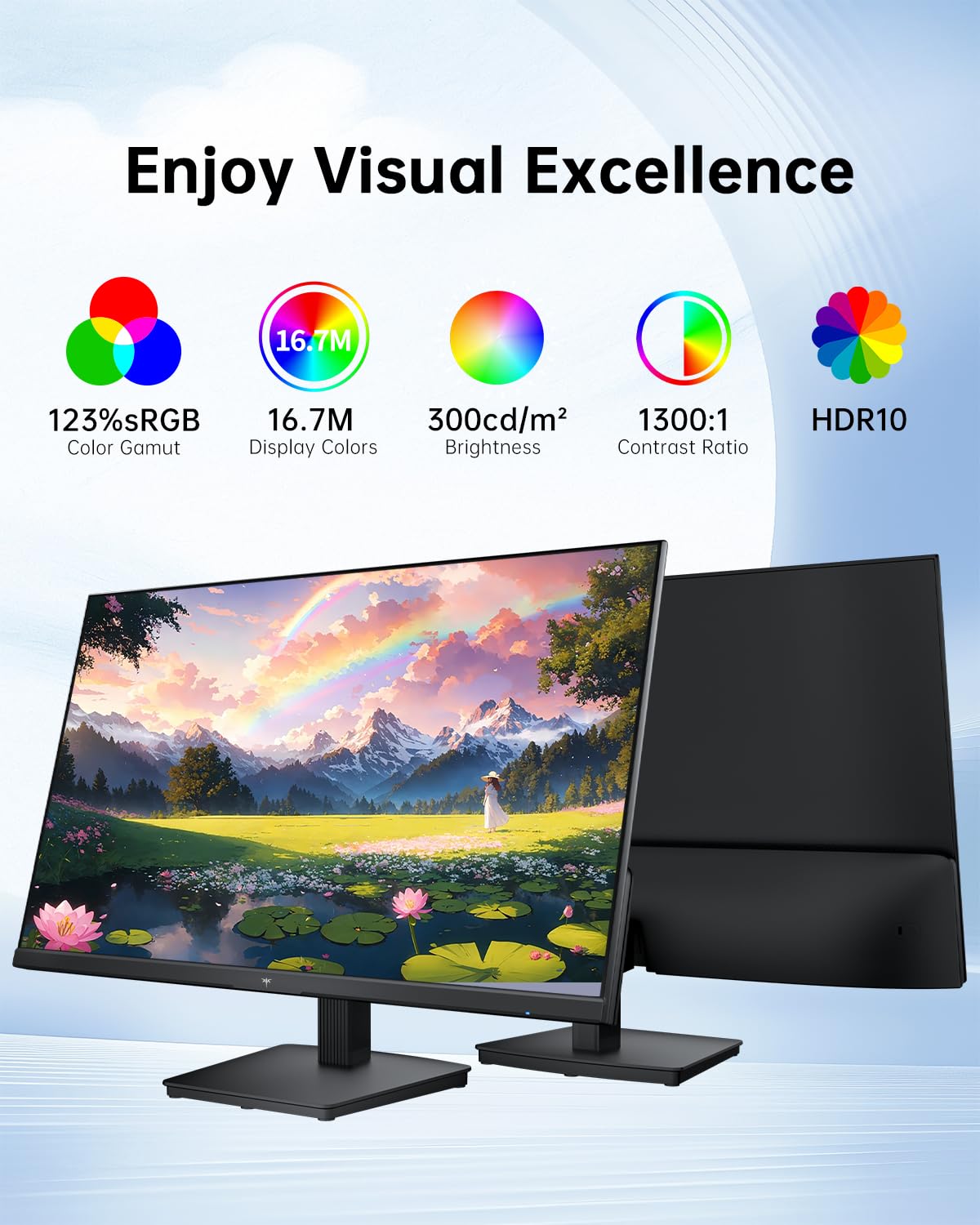 KTC - Monitor de computadora de 27" - Pantalla QHD (2560 x 1440), hasta 120Hz, panel IPS, 123% sRGB, HDMI 2.0 x 2 y DP 1.4 x1, sincronización adaptativa, pantalla amigable para los ojos, monitores de