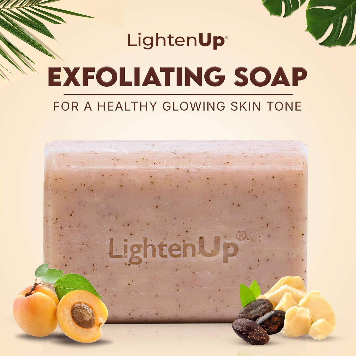 LIGHTEN UP| Jabón Exfoliante | Limpiador facial aclarante blanqueador | Con Albaricoque Glicerina y Aceite de Coco | para el Cuidado de la Piel con Ingredientes Naturales | 7oz 200gr