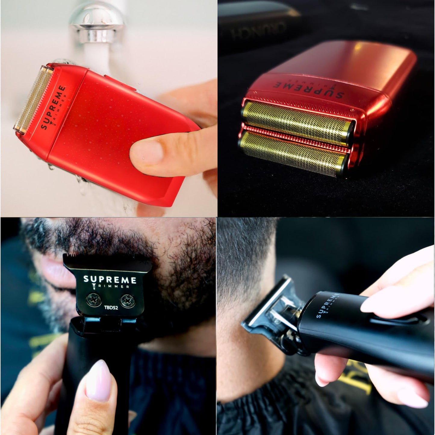 Supreme Trimmer - Kit de corte de pelo de peluquero y afeitadora de papel de aluminio para hombre - ST5220 y STF602 Combo rojo