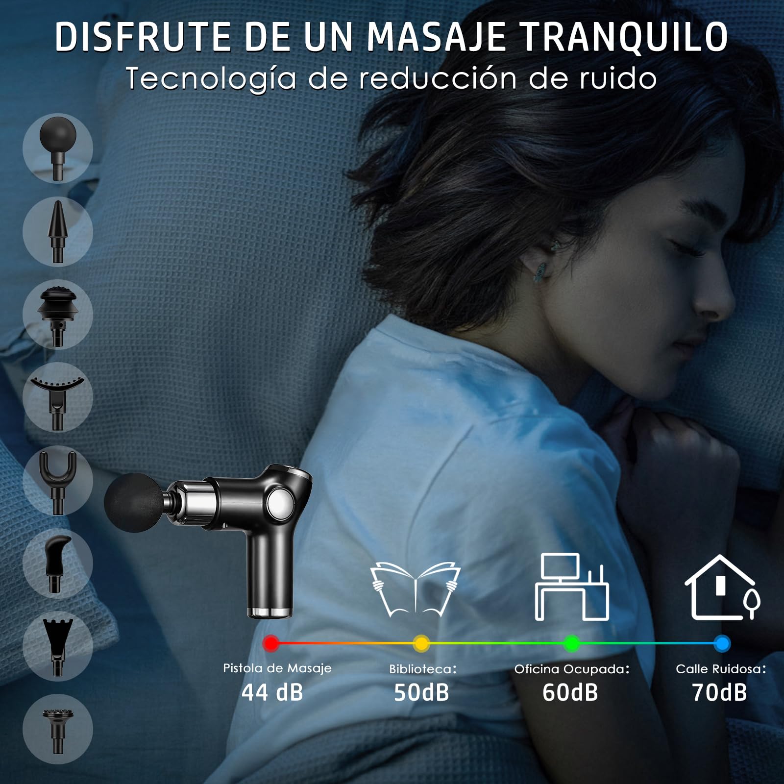 Pistola de Masaje,Masajeador Muscular de Tejido Profundo con 8 Cabezales,Máquina de Masaje Espalda Recargable,Mini Massage Gun Portátil con 32 Niveles Ajustables,Pantalla LCD,Súper Silencioso,Negro