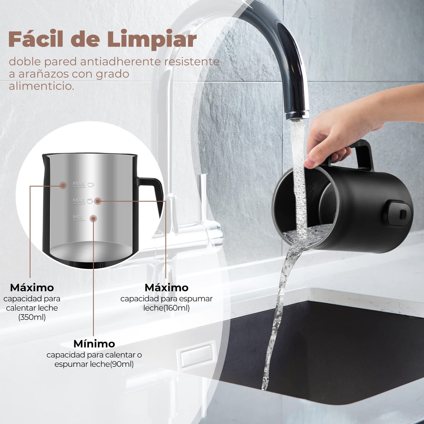 Espumador de Leche Eléctrico Automático 600W para Café, Capuchino y Chocolate Caliente
