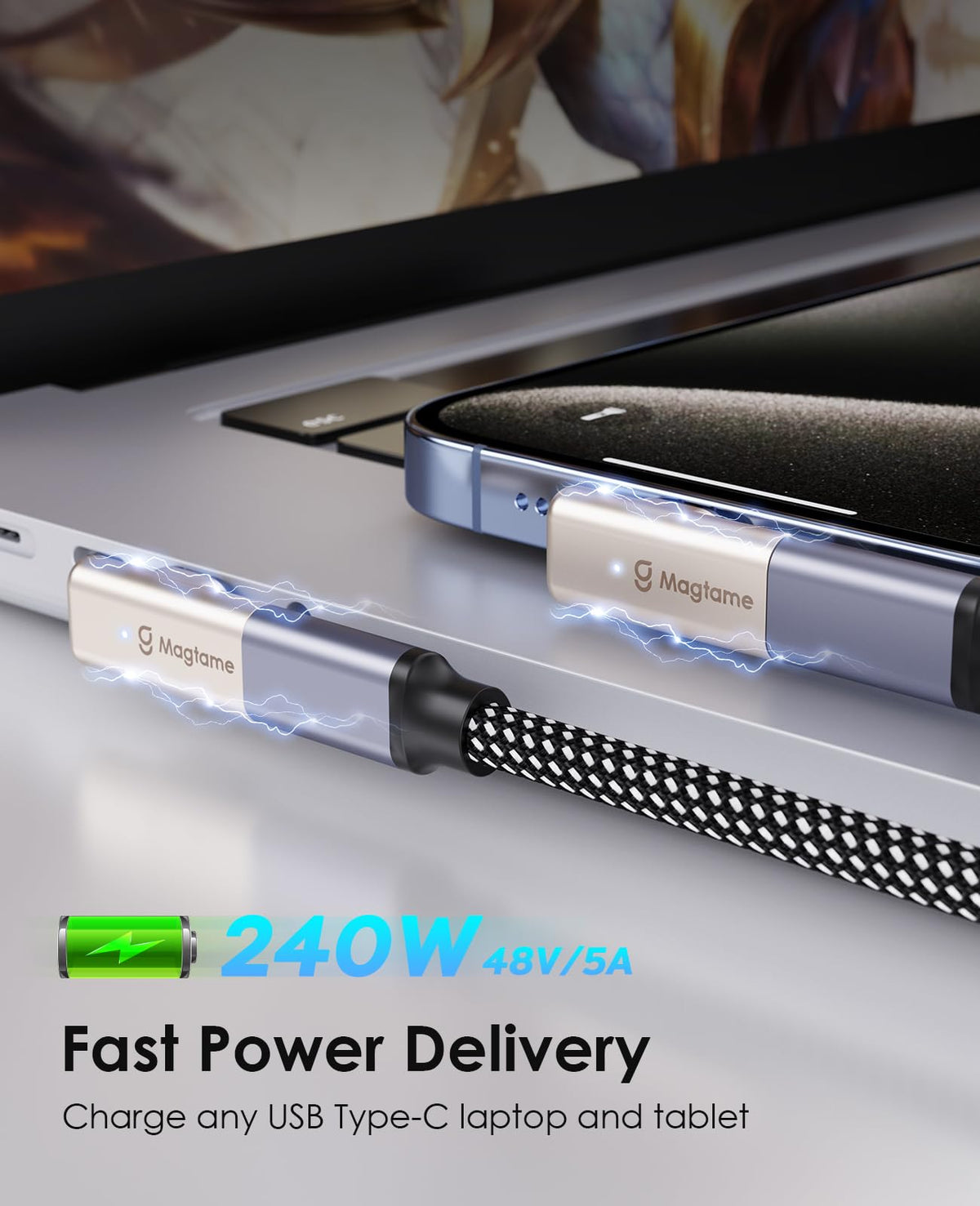 Adaptador Magnético USB C de Ángulo Recto 240 W 40 Gbps Tipo C
