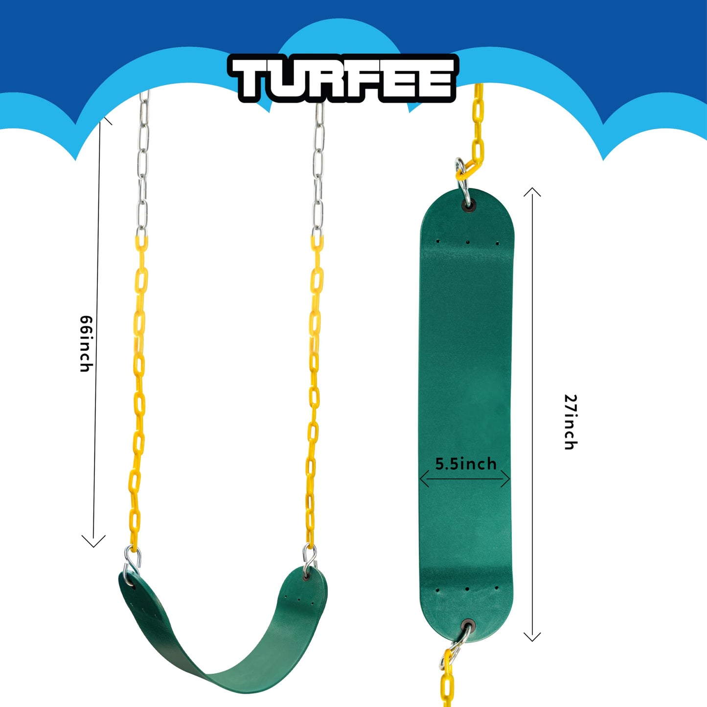 Columpio Robusto TURFEE Verde con Cadena de 66 Pulgadas para Niños