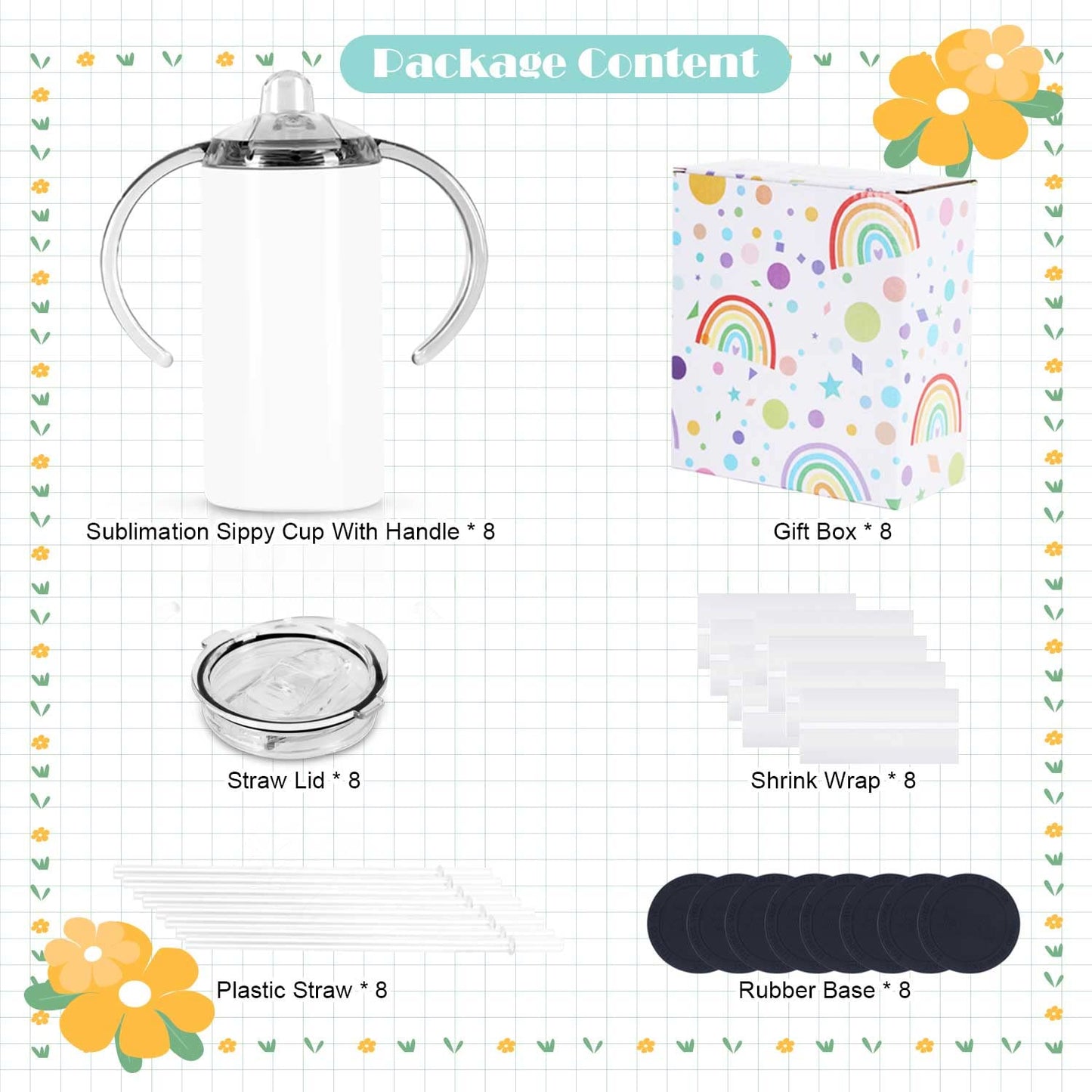 Wzaytia - Vasos de sublimación de 12 onzas, paquete de 8 vasos con asa, vasos rectos de sublimación para niños, botella de agua Todder de acero inoxidable