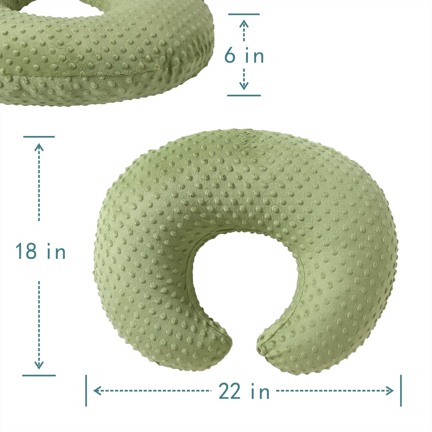 QUENESS Almohada de lactancia y posicionador, lactancia materna, alimentación con biberón, soporte para sentarse al bebé con funda extraíble ultra suave, soporte para el tiempo de barriga para bebés niños y niñas (salvia)