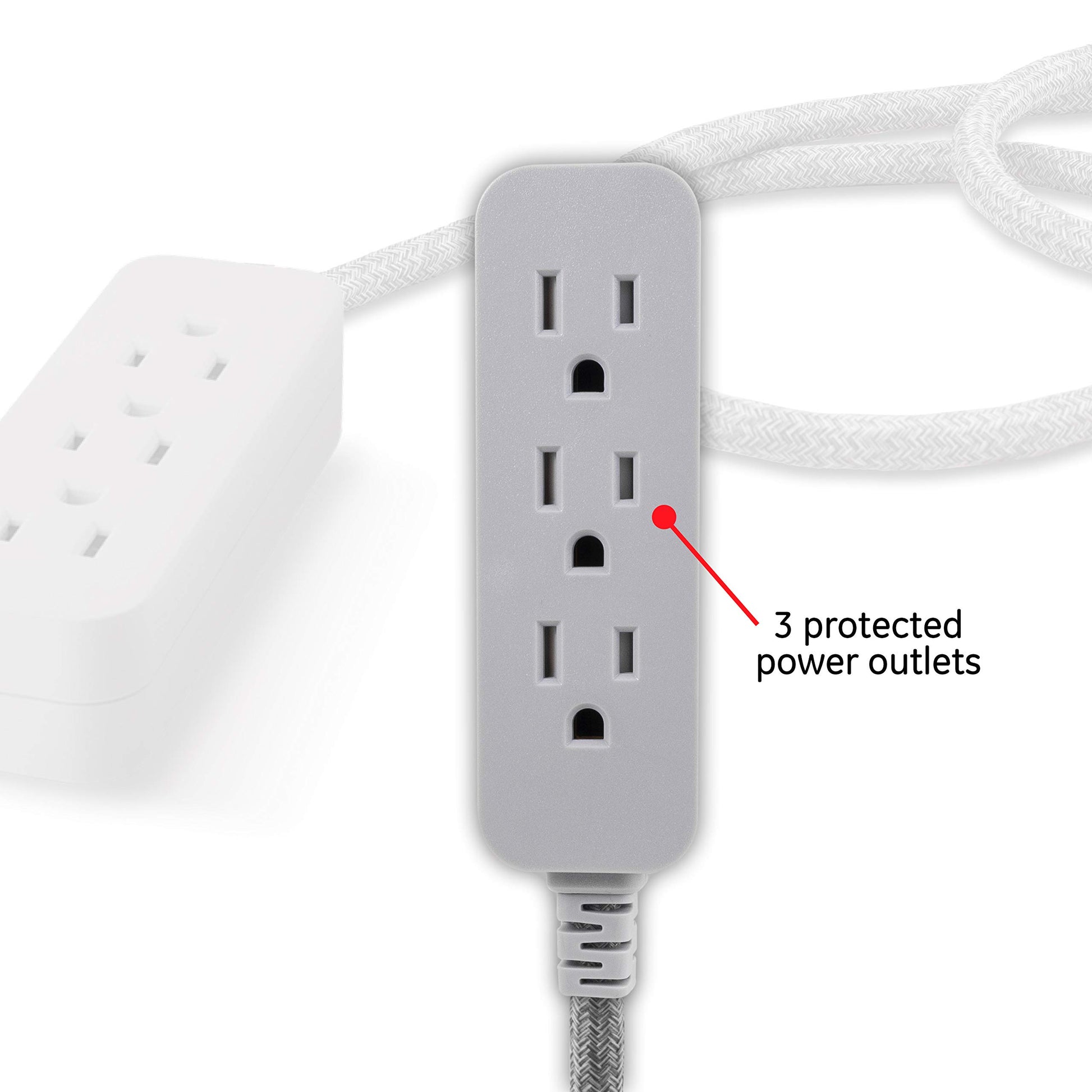 GE Pro Tira Multicontactos De 3 Salidas con Supresor de Picos, Enchufe Plano, Cable De Extensión Trenzado De 2.4 m (8 Pies) 250 Julios, Conectado a Tierra Certificacion UL, Gris, 1 Unidad 45916