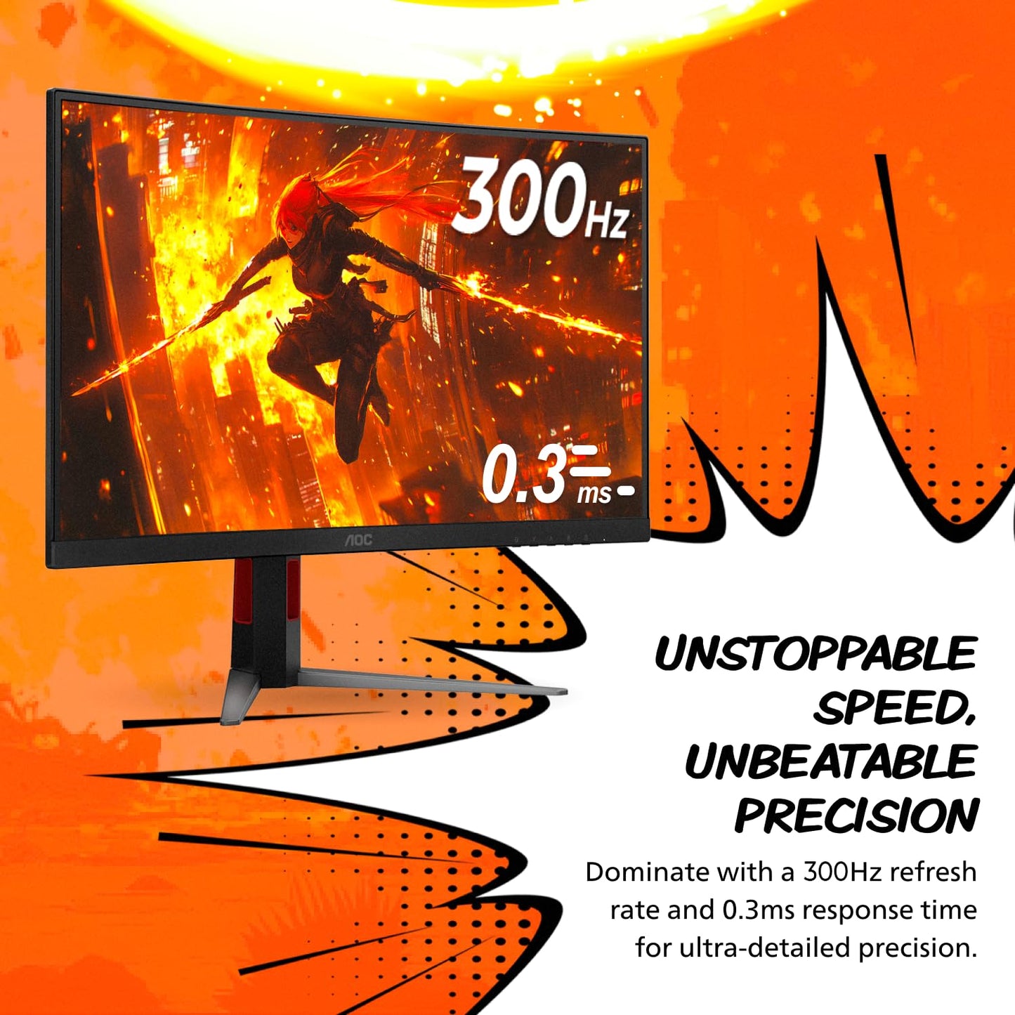 AOC CQ27G4ZH - Monitor curvado para juegos de 27 pulgadas, QHD 2K 2560 x 1440, 1500R VA, 300Hz 0.3ms, HDMI x2, DP x1, soporte ajustable en altura, compatible con interruptor Xbox PS5, 3 años de punto