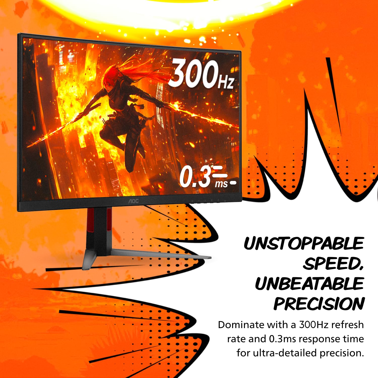AOC CQ27G4ZH - Monitor curvado para juegos de 27 pulgadas, QHD 2K 2560 x 1440, 1500R VA, 300Hz 0.3ms, HDMI x2, DP x1, soporte ajustable en altura, compatible con interruptor Xbox PS5, 3 años de punto
