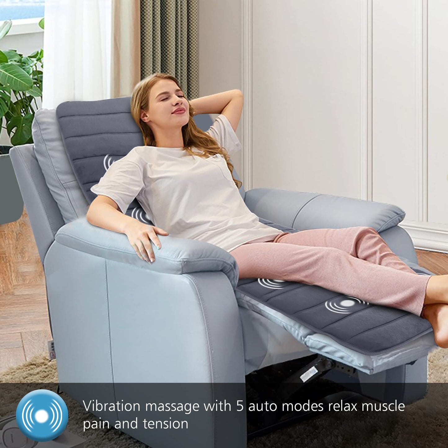 COMFIER Almohadilla De Masaje De Cuerpo Completo Con Calor, Almohadilla Para Silla Con 10 Motores De Vibración Y 2 Almohadillas Térmicas De Terapia Con Apagado Automático, Almohadilla De Col