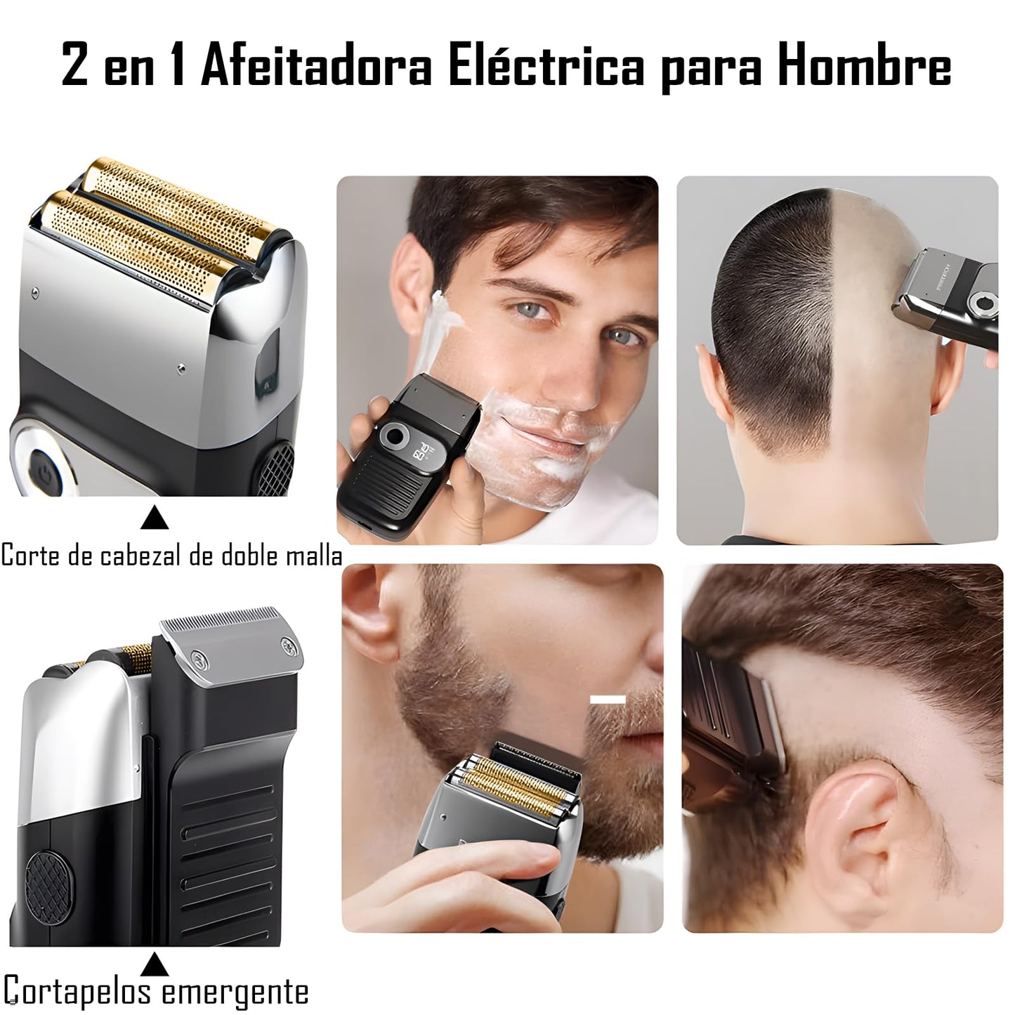 Afeitadora Eléctrica para Hombre,2 en 1 Recortadora de Precisión Inalámbrica,Afeitadora para Hombre Recargable Contra Agua,Red de Cuchillos Ultrafin,Maquina de Afeitar Led el Hogar de Los Hombres