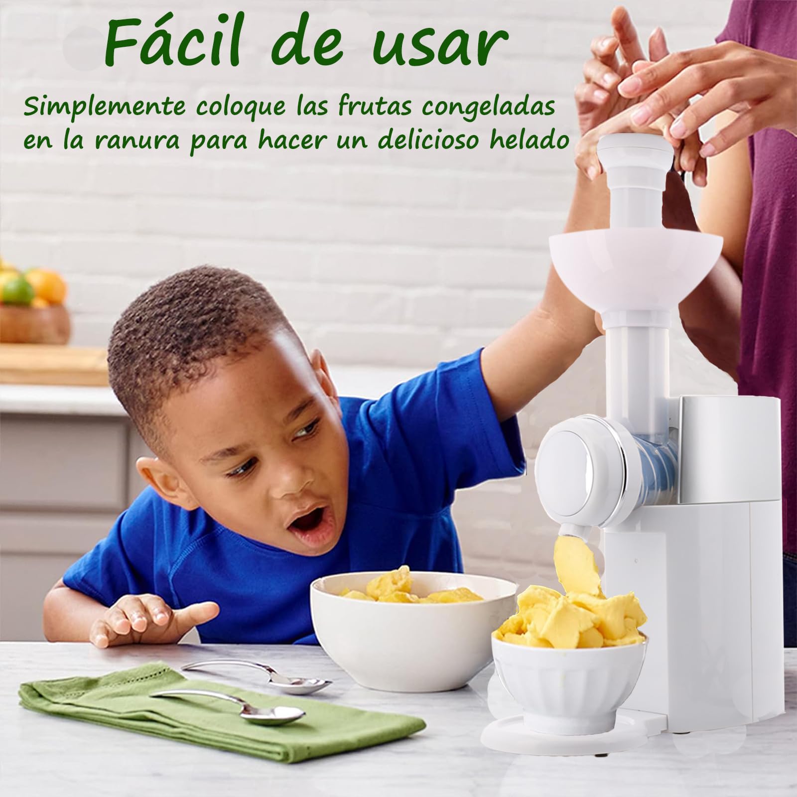 IOWHDS Maquina para hacer helados, Electric ice cream maker, Easy to operate, Máquina para hacer helados Frozen Healthy para Helados, Sorbetes, Batidos, Postres, Libre de BPA, (Blanco)