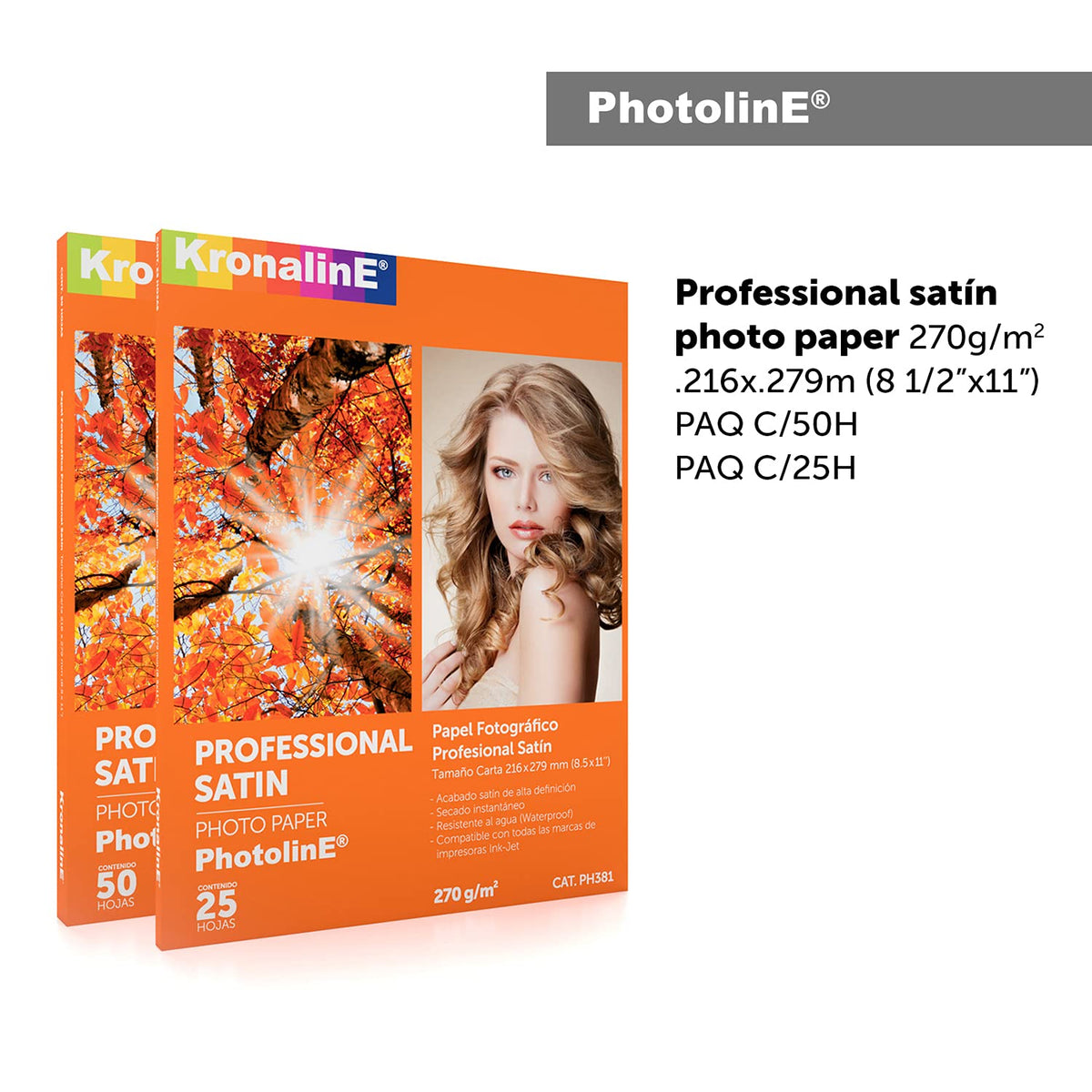 Papel Fotográfico Satin Profesional 270g Blanco Paquete de 50 Hojas Tamaño Carta