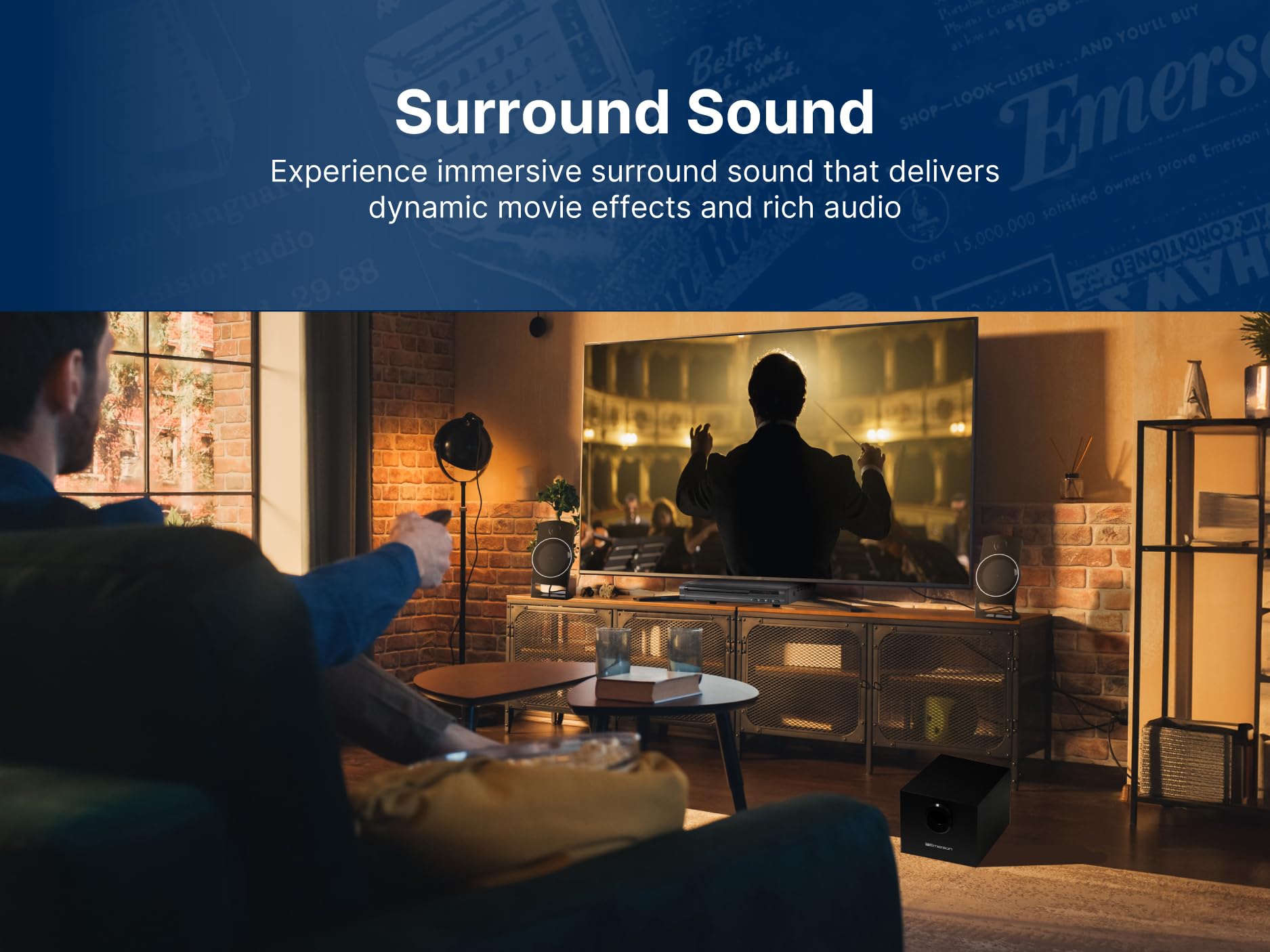 Reproductor de DVD Emerson 2.1 Canales con Sonido Envolvente y Subwoofer