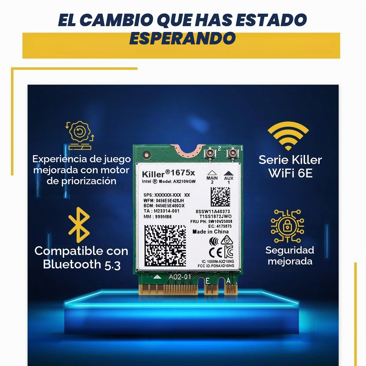 Tarjeta WiFi 6E HighZer0 Electronics Killer Series Negro M.2 para PC Compatible con Bluetooth 5.3 para Intel AX1675x Gaming