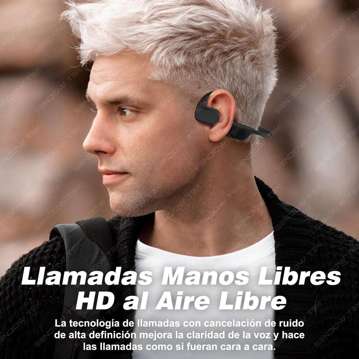 Auriculares Inalámbricos Sendowtek Negro de Conducción de Aire Impermeables IPX5 para Deportes
