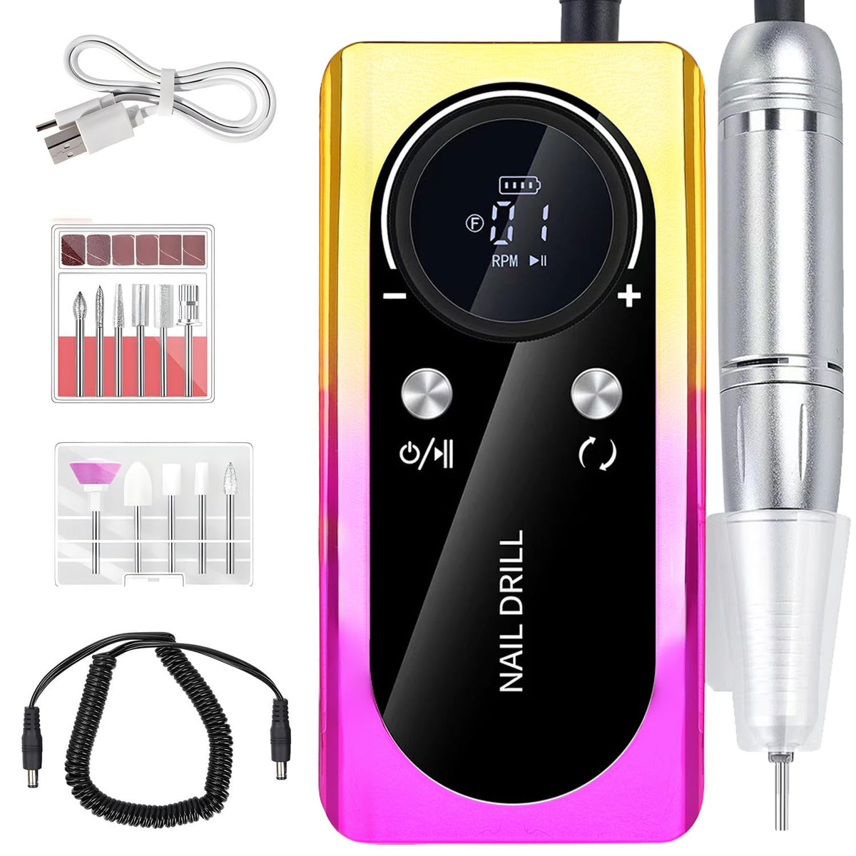 Taladro Eléctrico de Uñas FLRONGSUN Recargable Portátil con LCD para Manicura y Pedicura