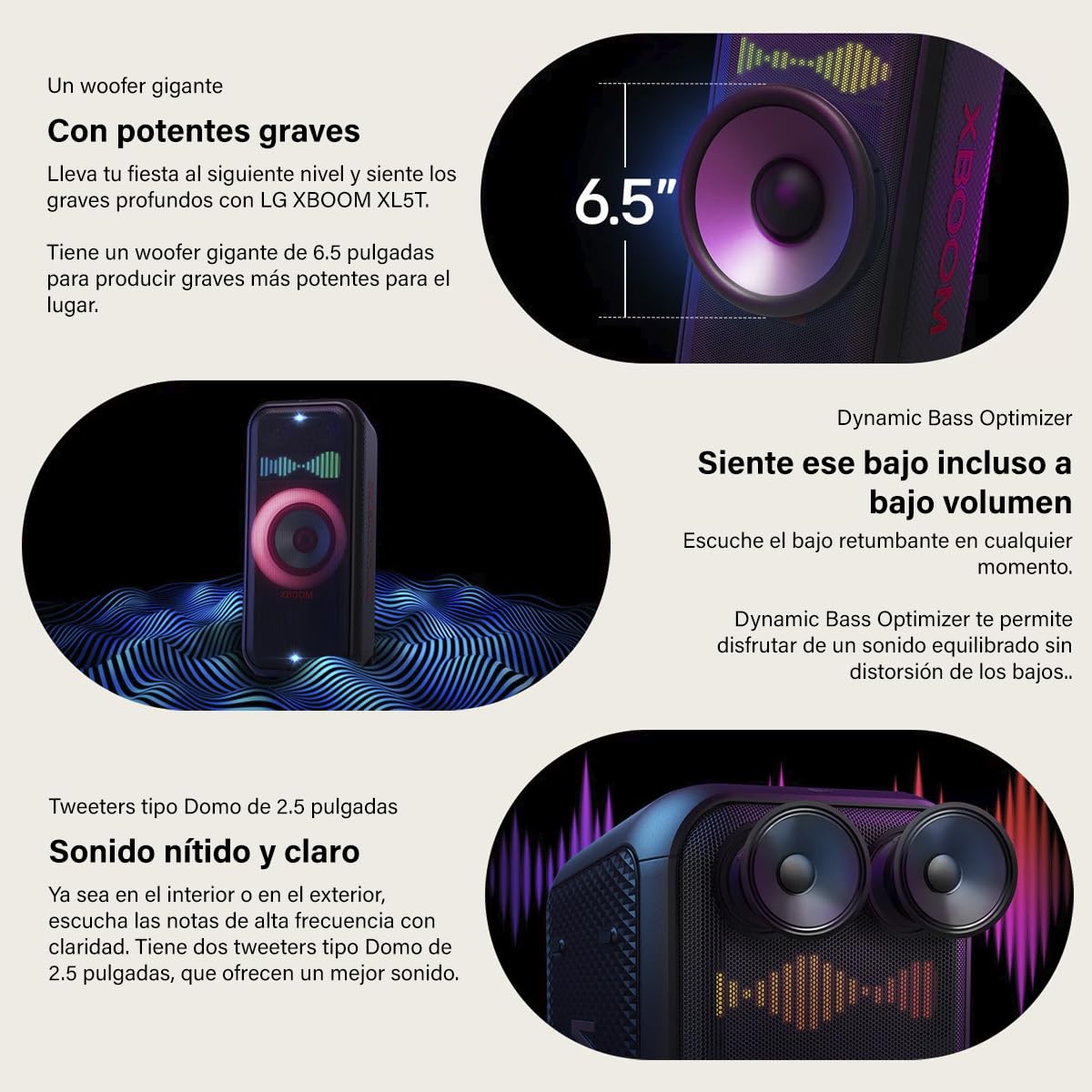 LG XBOOM XL5T Nuevo Modelo 2025 Sistema de Audio con iluminación Multicolor 200W 2.1ch