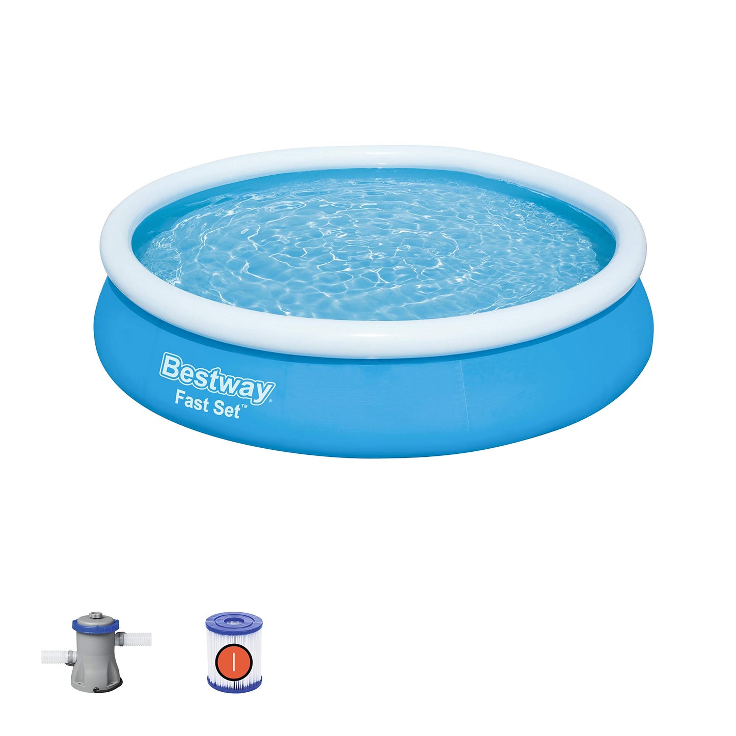 Alberca inflable red azul Fast Set con bomba y filtro, medidas 12´X 30" / 3.66mX76cm, Capacidad 5,377 lts
