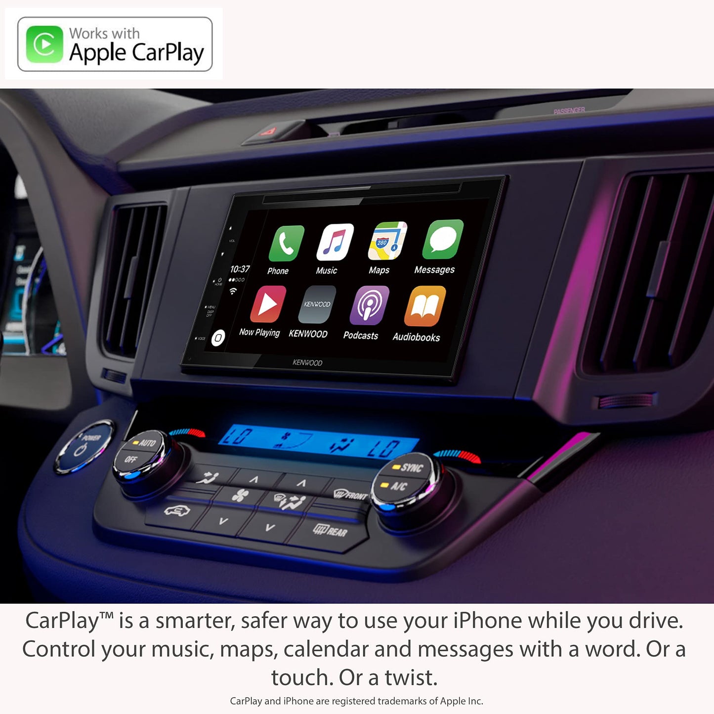 KENWOOD DDX5707S Estéreo de DVD de doble din, con Apple Carplay y Android Auto, visualización táctil de 6.8 pulgadas, Bluetooth, entrada de cámara de respaldo, salida de subwoofer