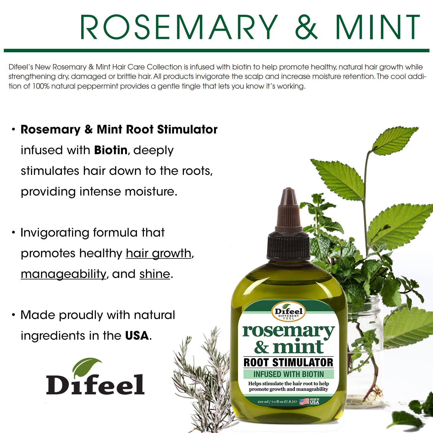 Difeel Estimulador de raíz de romero y menta con biotina 2.5 oz. - Tratamiento del cuero cabelludo para el crecimiento del cabello, aceite de menta de romero para el crecimiento del cabello