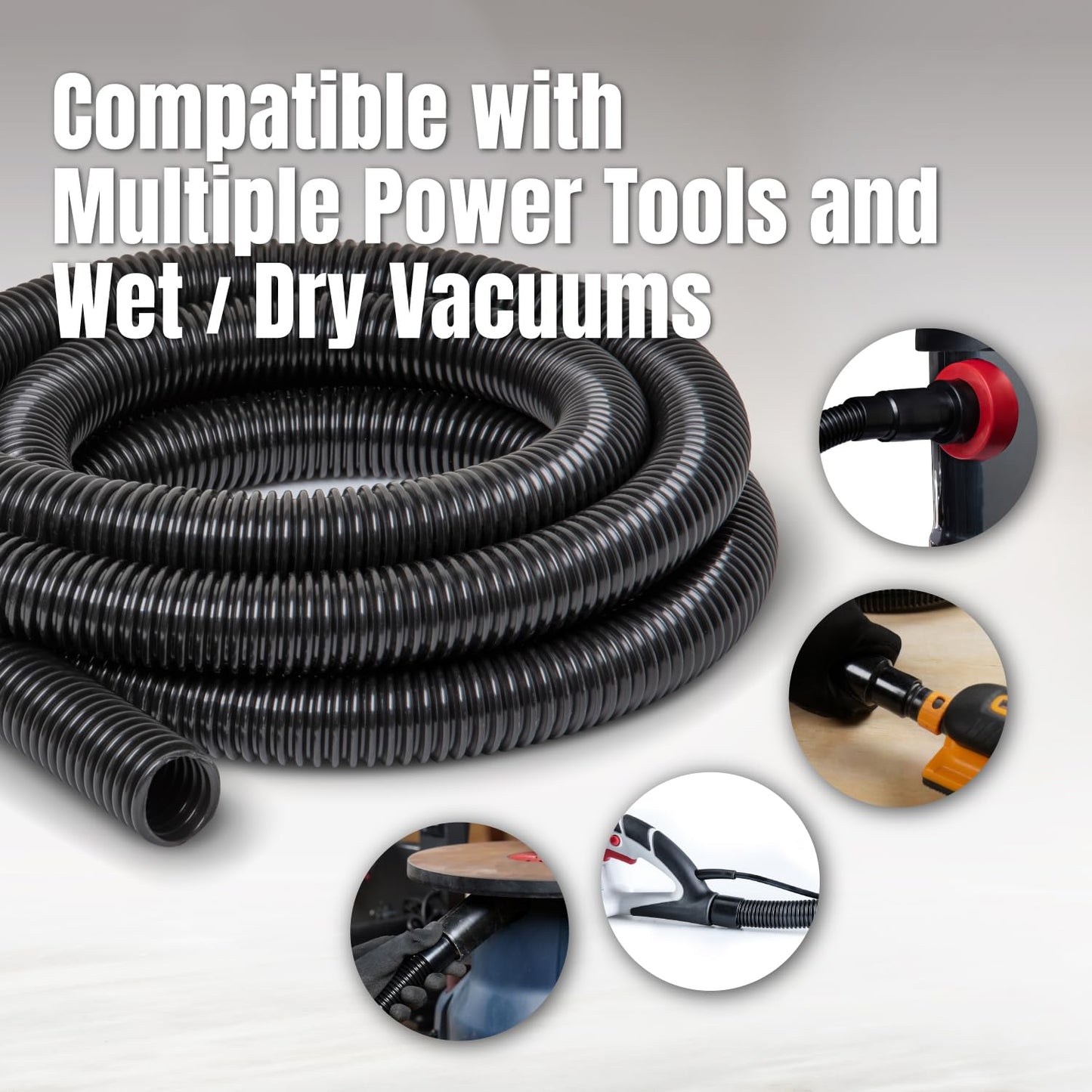 Kit de Manguera de Recogida de Polvo POWERTEC 70347 de 10 Pies con Accesorios para Herramientas de Carpintería y Aspiradoras en el Hogar