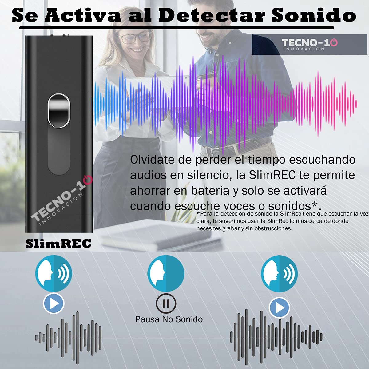 Tecno-10 Mini Grabadora de Voz activada por Sonido, Microfono Flash USB Delgada, 15 Horas de bateria, 94 Horas de Grabacion, 512 Kbps Calidad de Audio (4GB)