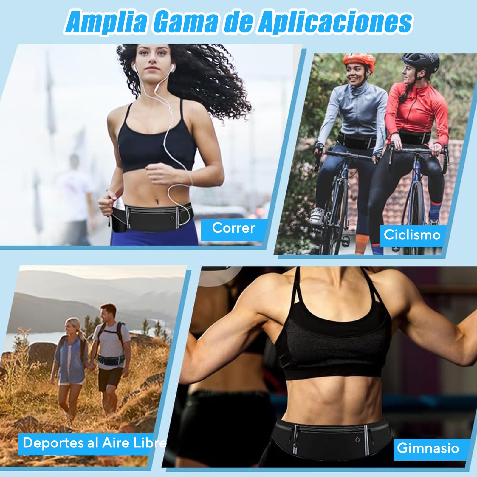 Cangurera Deportiva, 2 Pack Riñonera Deportiva, Bolsa Running Impermeable con Cinturón Elástica y Bolsillos de Auricular y Llaves, Cangureras Deportiva para Correr, Ciclismo, Gimnasio