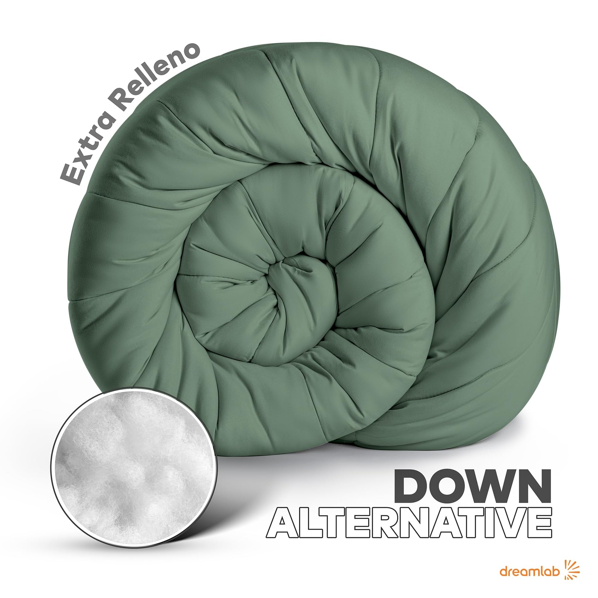 Dreamlab Edredón Acolchado para Toda Estación. Relleno de Microfibras Recubiertas con Gel. Lavado a Máquina. Usar como Edredón o con Funda Duvet. Hipoalergénico. (Verde Seco, Queen 223 x 223cm)