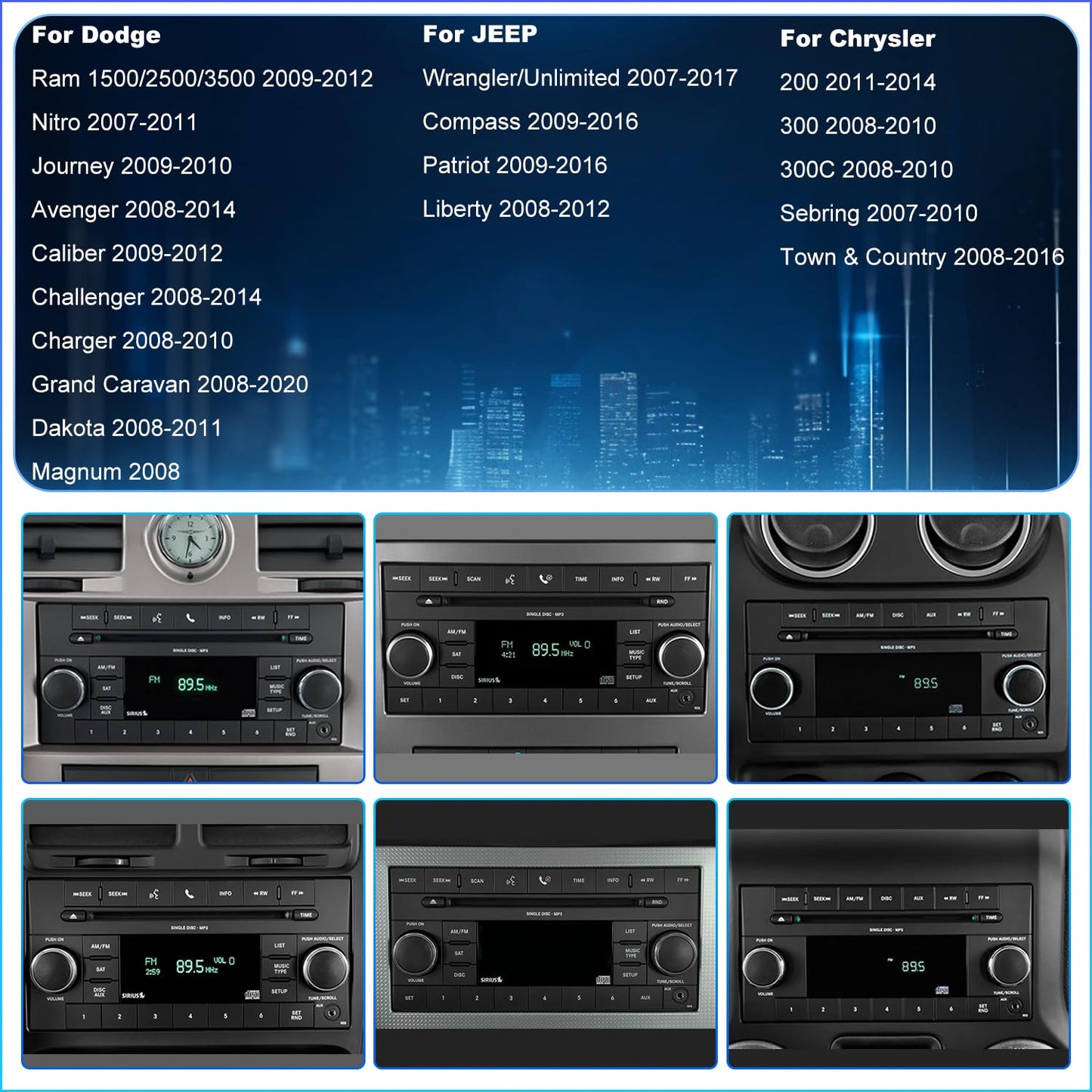 Radio de coche para Jeep Wrangler JK 2007-2017, Dodge Ram 1500/2500/3500 2009-2012, Dodge Avenger 2008-2014, Jeep Compass Patriot 2009-2016, visualización táctil estéreo, inalámbrico CarPlay Bluetooth