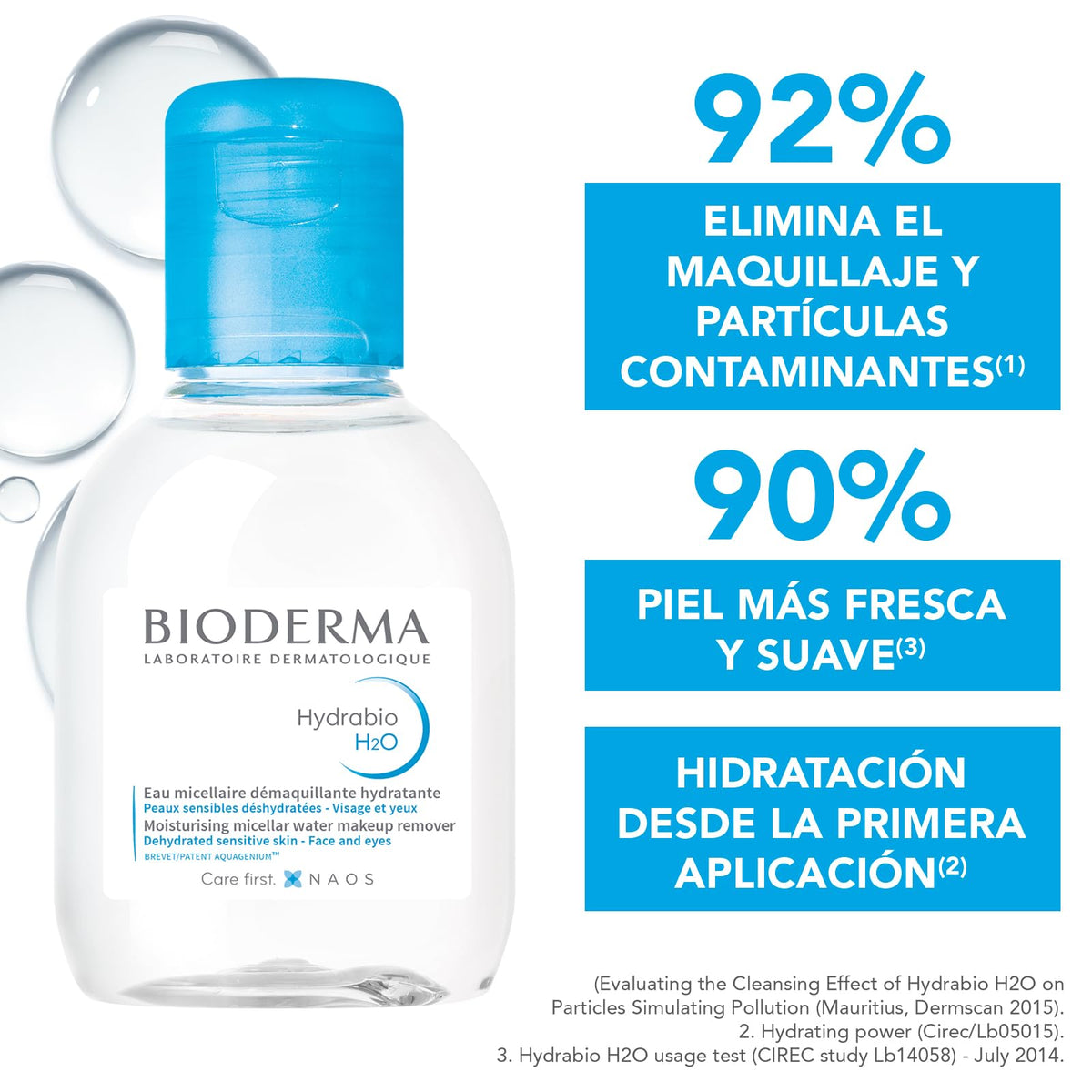 BIODERMA, Hydrabio H2O, Agua Micelar Dermatológica, Limpieza e Hidratación Profunda, Skincare Piel Deshidratada, 100ML