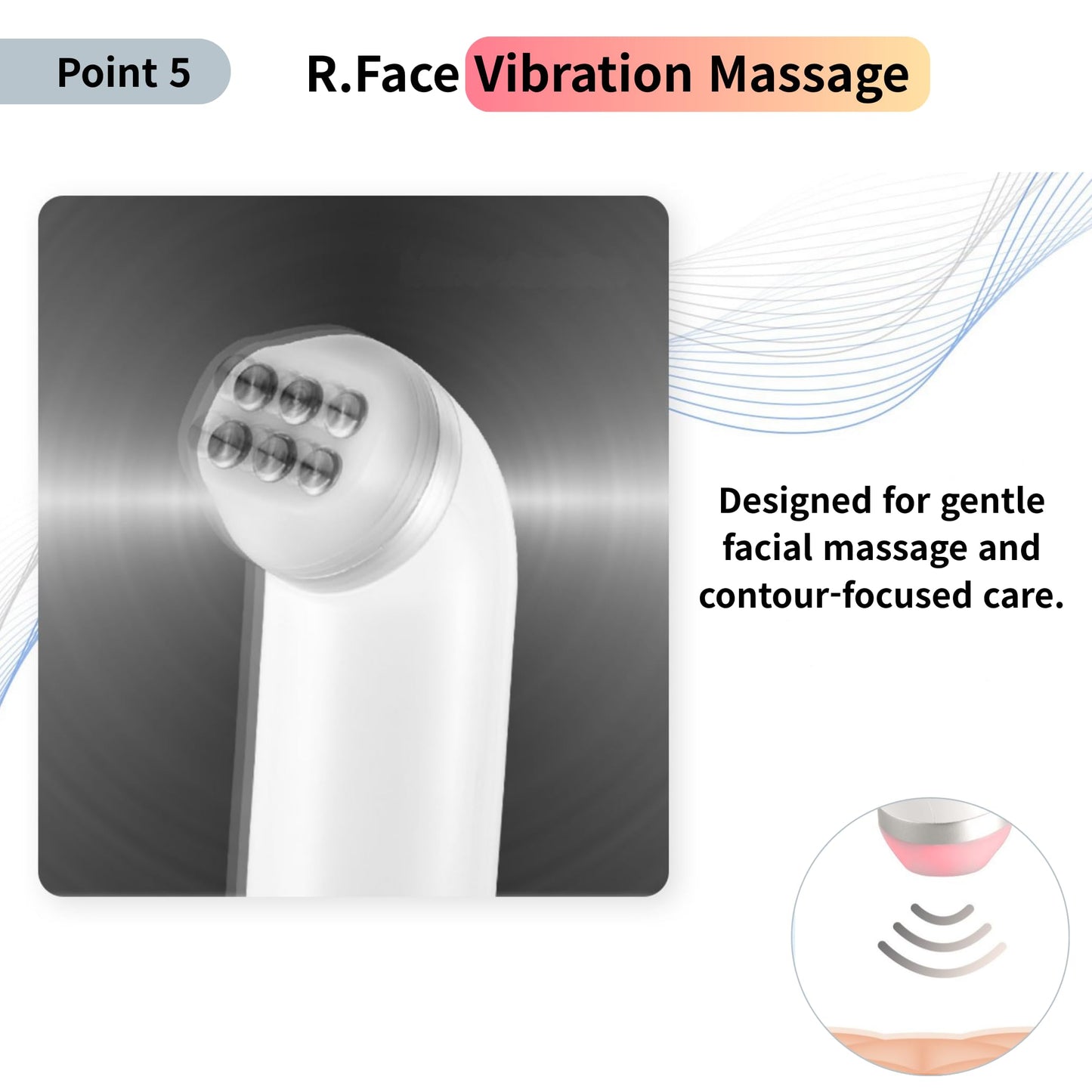 BOTEM Dispositivo de belleza para rostro y cuello con dos modos de luz, masaje vibratorio y 10 niveles de intensidad, recargable e inalámbrico (Serie RFace) | Hecho en Corea