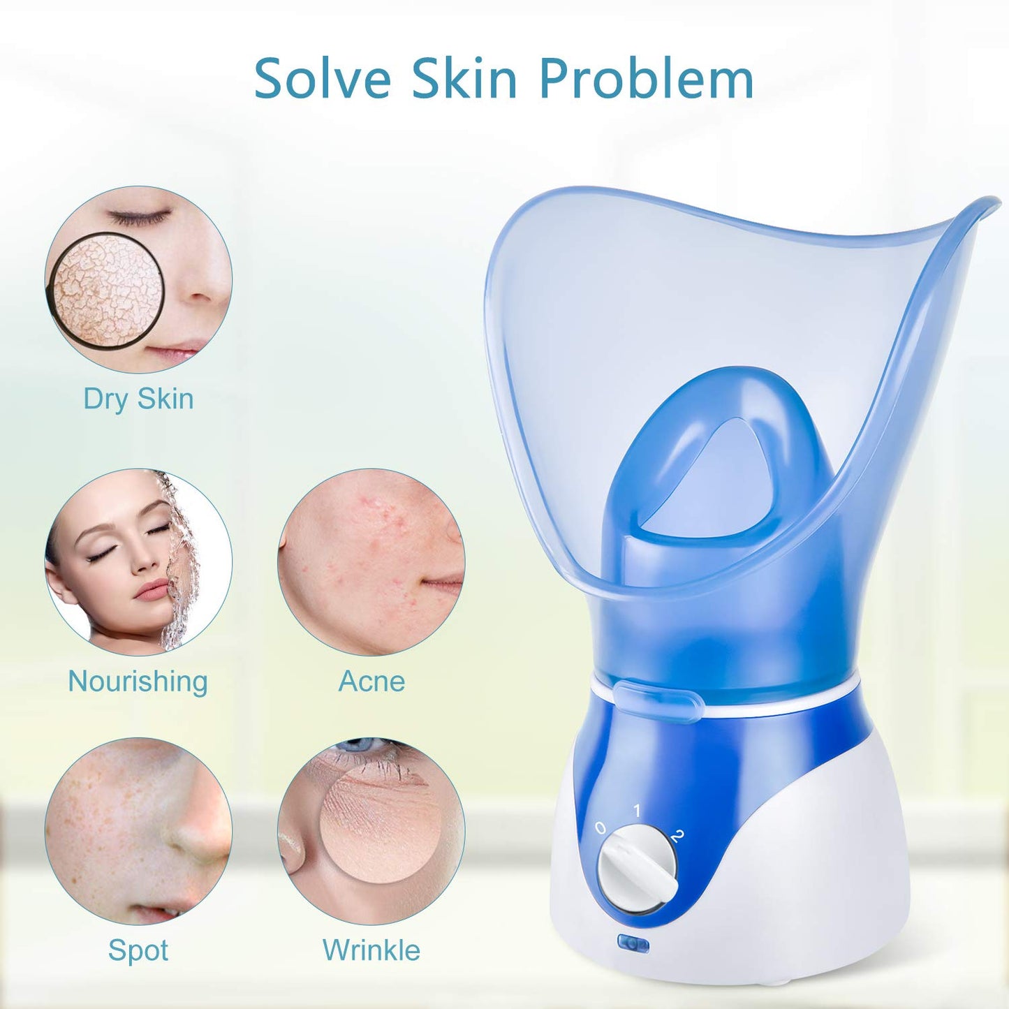 Vaporizador facial para limpieza profunda facial, vaporizador facial para mujer, 2 modos Nano Ionic para desatascar los poros, hidratar, azul (incluye kit de eliminación de puntos negros, cepillo, diadema)