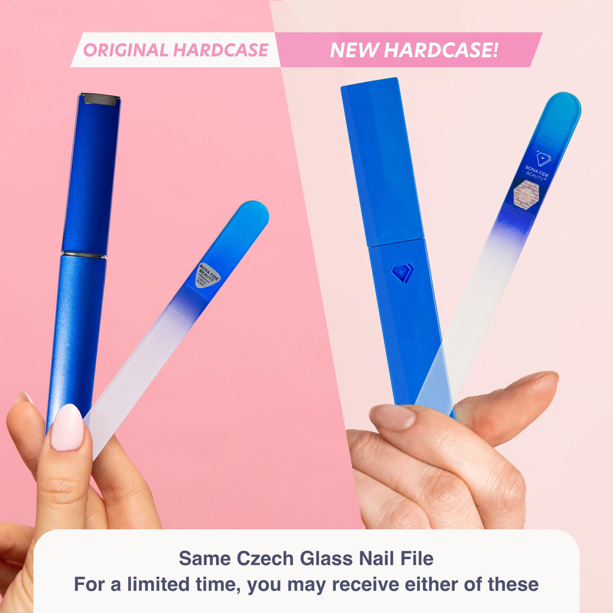 Lima de uñas de cristal con funda, lima de uñas de manicura Bona Fide, uñas de forma experta con lima de precisión suave, deja las uñas lisas, lima de vidrio checo de alta calidad de agua/cobalto