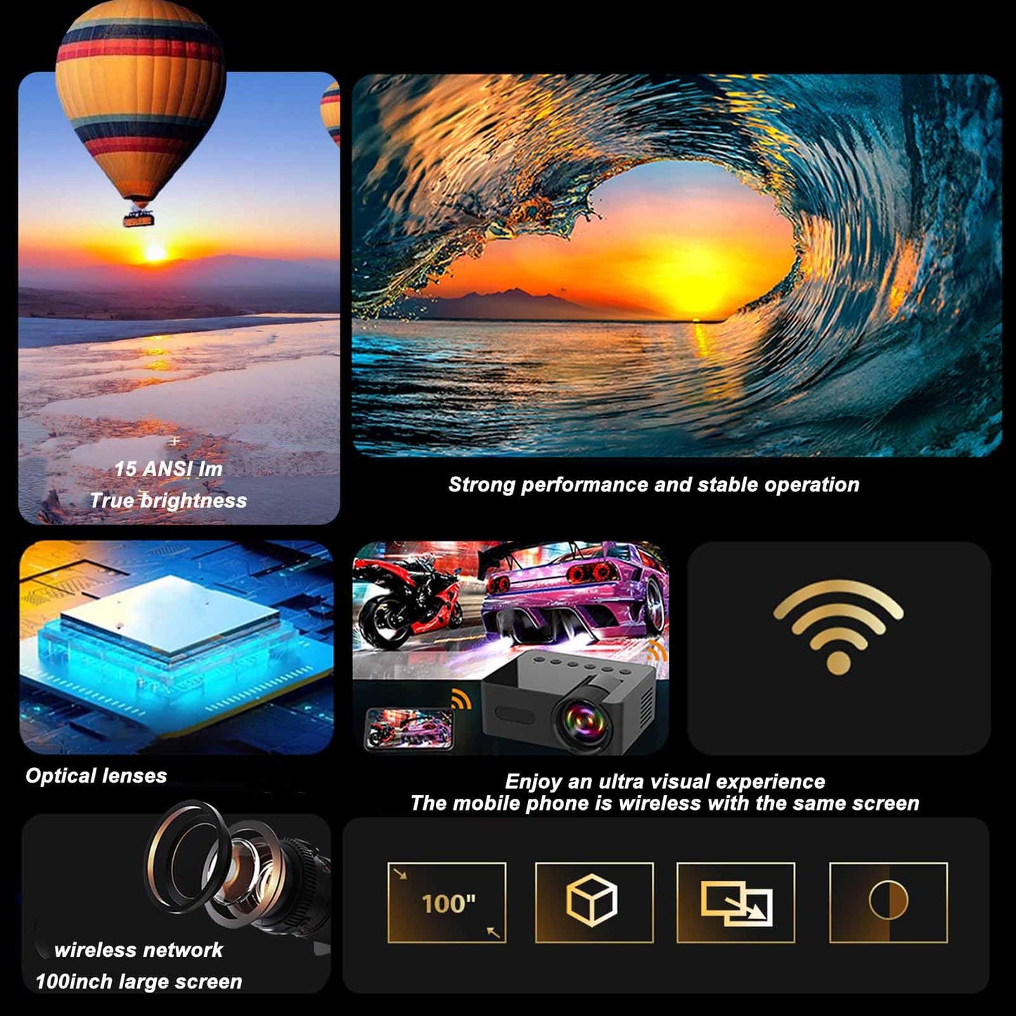 Mini Proyector Smart 1080P HD Imagen de Reflexión Difusa Protección Ocular para Cine en Casa Portátil