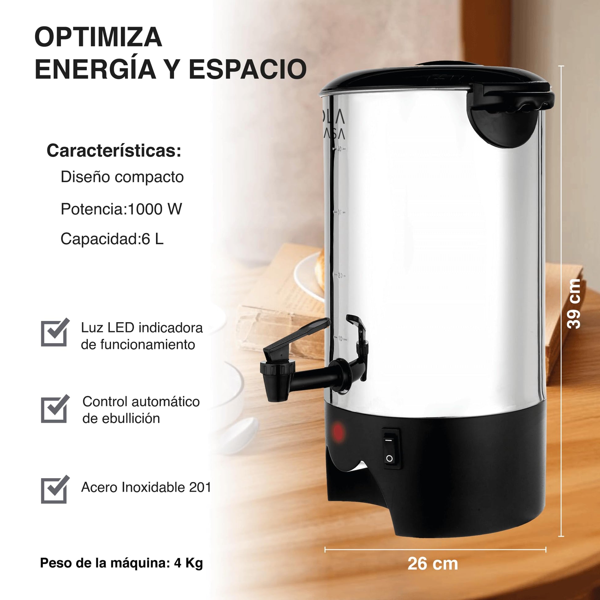 Cafetera Eléctrica Urna Acero Inoxidable 40 Tazas Filtro Permanente